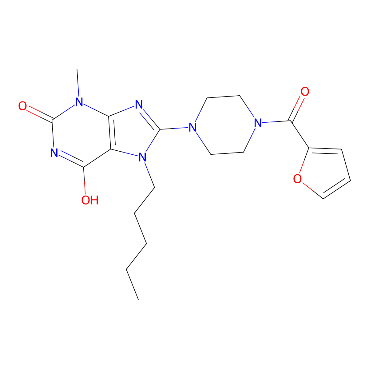 8-[4-(Furan-2-carbonyl)piperazin-1-yl]-3-methyl-7-pentylpurine-2,6-dione molecular structure, CAS 676156-39-1