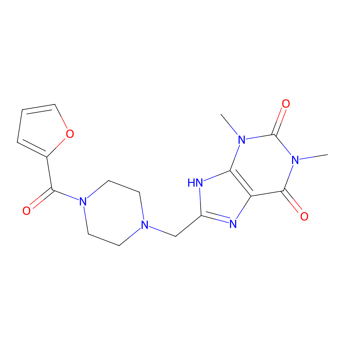 8-{[4-(furan-2-ylcarbonyl)piperazin-1-yl]methyl}-1,3-dimethyl-3,9-dihydro-1H-purine-2,6-dione molecular structure, CAS 676156-76-6