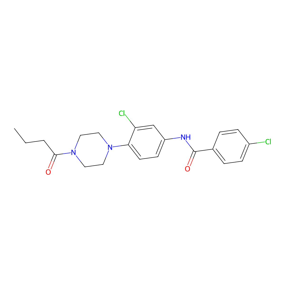 N-[4-(4-butanoylpiperazin-1-yl)-3-chlorophenyl]-4-chlorobenzamide molecular structure, CAS 676156-81-3