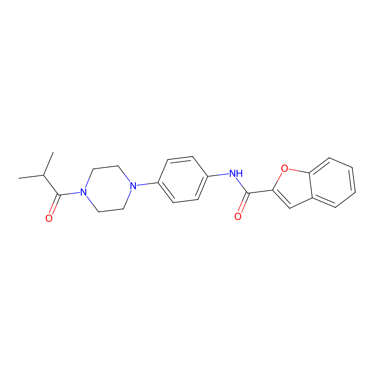 N-[4-[4-(2-methylpropanoyl)piperazin-1-yl]phenyl]-1-benzofuran-2-carboxamide molecular structure, CAS 676157-17-8