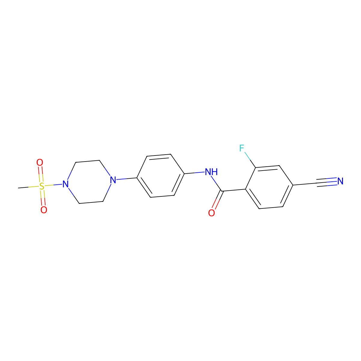 4-cyano-2-fluoro-N-[4-(4-methylsulfonylpiperazin-1-yl)phenyl]benzamide molecular structure, CAS 676157-46-3