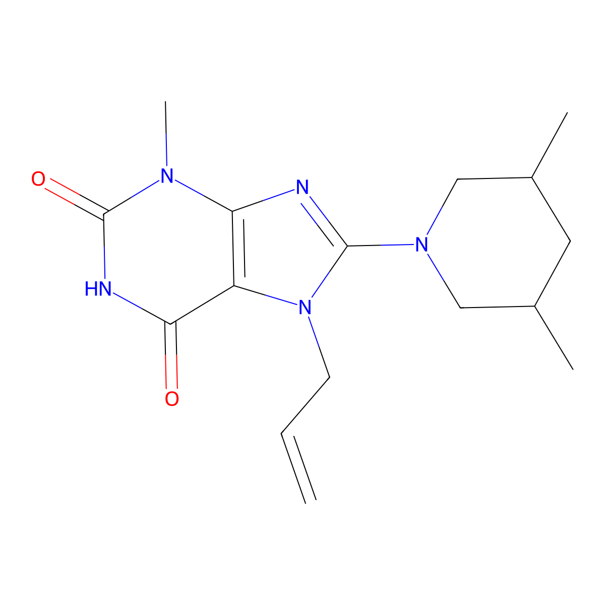 8-(3,5-Dimethylpiperidin-1-yl)-3-methyl-7-prop-2-enylpurine-2,6-dione molecular structure, CAS 676157-49-6