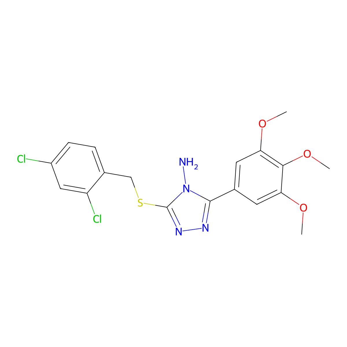 3-[(2,4-dichlorobenzyl)sulfanyl]-5-(3,4,5-trimethoxyphenyl)-4H-1,2,4-triazol-4-amine molecular structure, CAS 676158-92-2