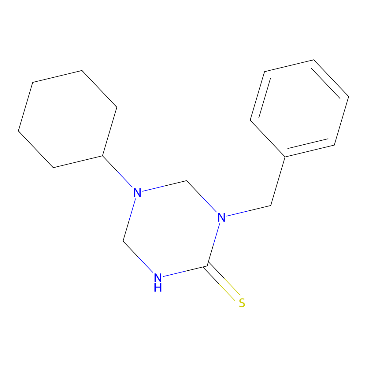 1-Benzyl-5-cyclohexyl-1,3,5-triazinane-2-thione molecular structure, CAS 676159-62-9
