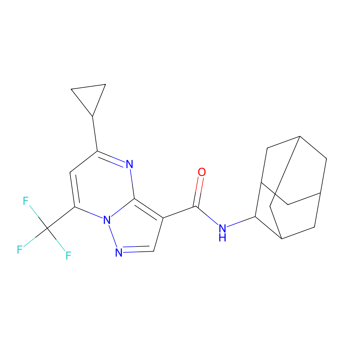 N-(2-adamantyl)-5-cyclopropyl-7-(trifluoromethyl)pyrazolo[1,5-a]pyrimidine-3-carboxamide molecular structure, CAS 676160-58-0