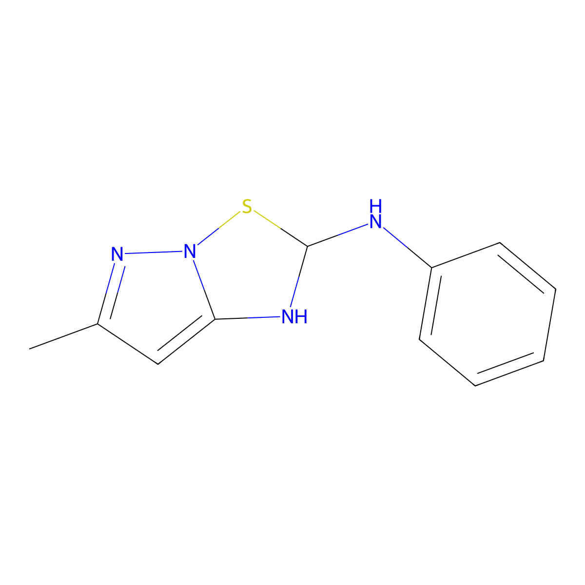 6-methyl-N-phenyl-1,2-dihydropyrazolo[1,5-b][1,2,4]thiadiazol-2-amine molecular structure, CAS 676238-52-1