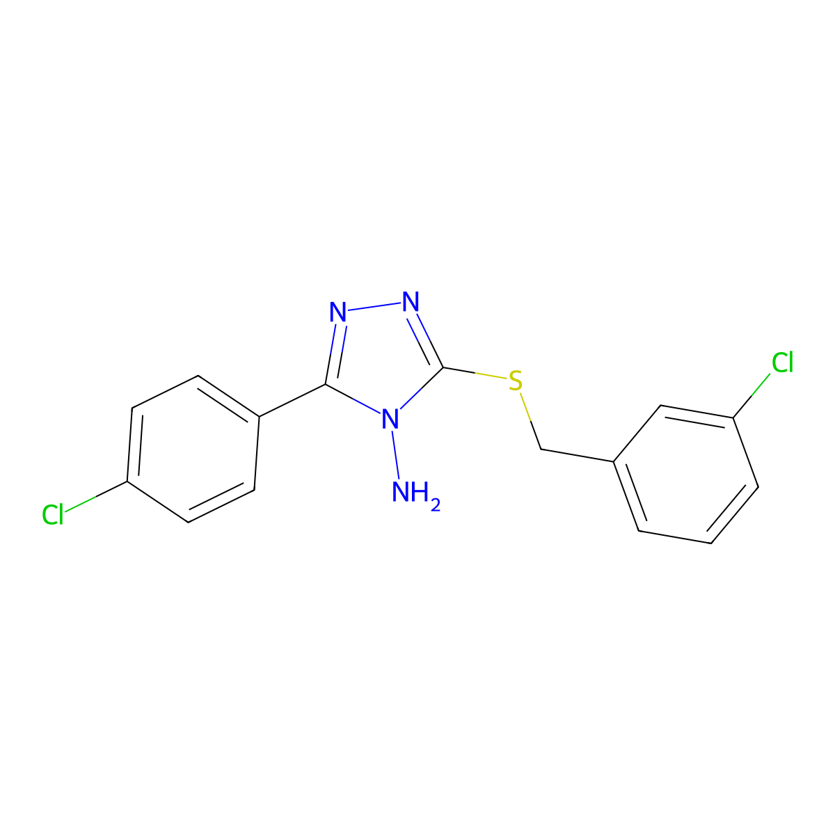 5-(4-Chlorophenyl)-3-[(3-chlorophenyl)methylthio]-1,2,4-triazole-4-ylamine molecular structure, CAS 676239-92-2
