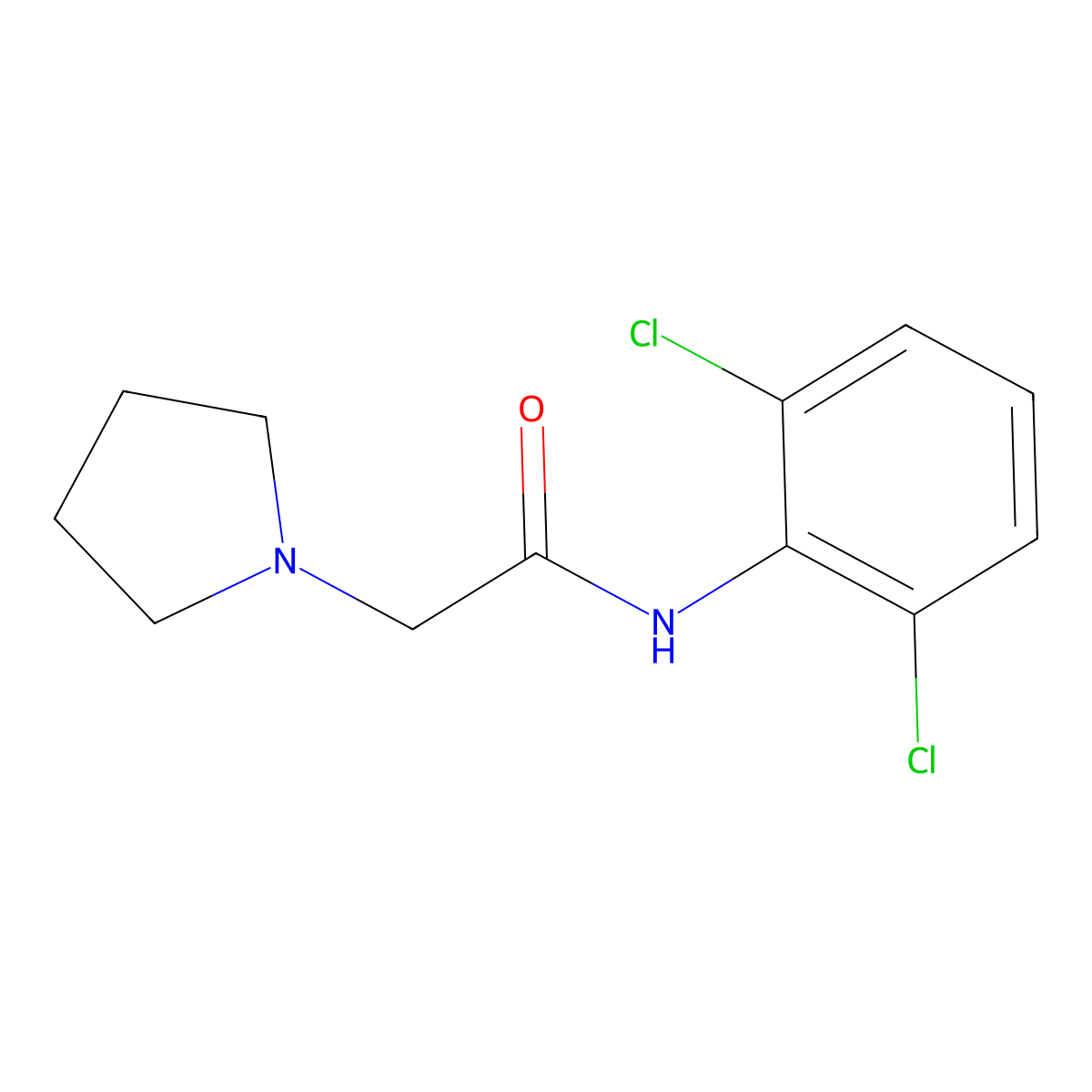 N-(2,6-dichlorophenyl)-2-(pyrrolidin-1-yl)acetamide molecular structure, CAS 67624-92-4