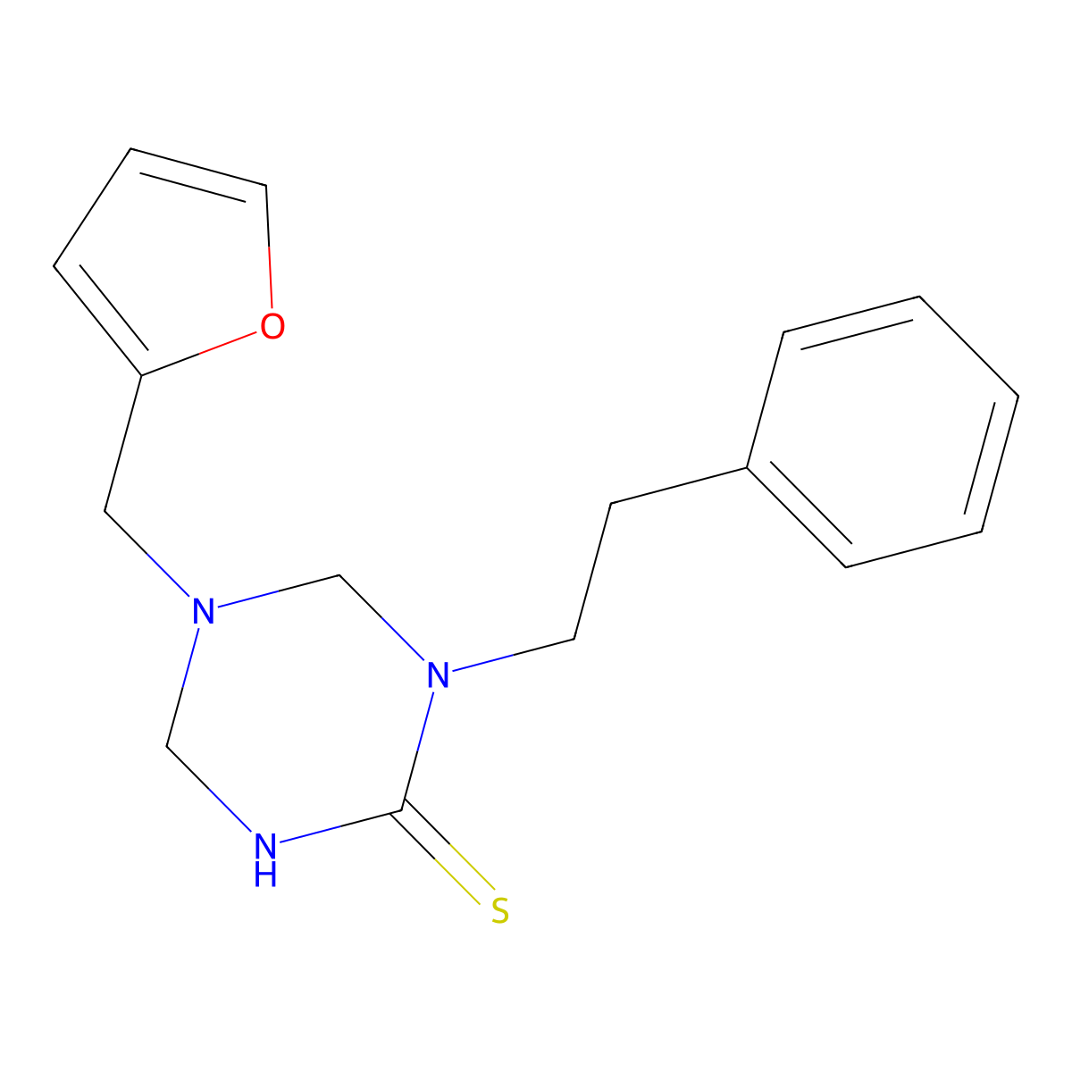 5-(Furan-2-ylmethyl)-1-phenethyl-1,3,5-triazinane-2-thione molecular structure, CAS 676243-80-4
