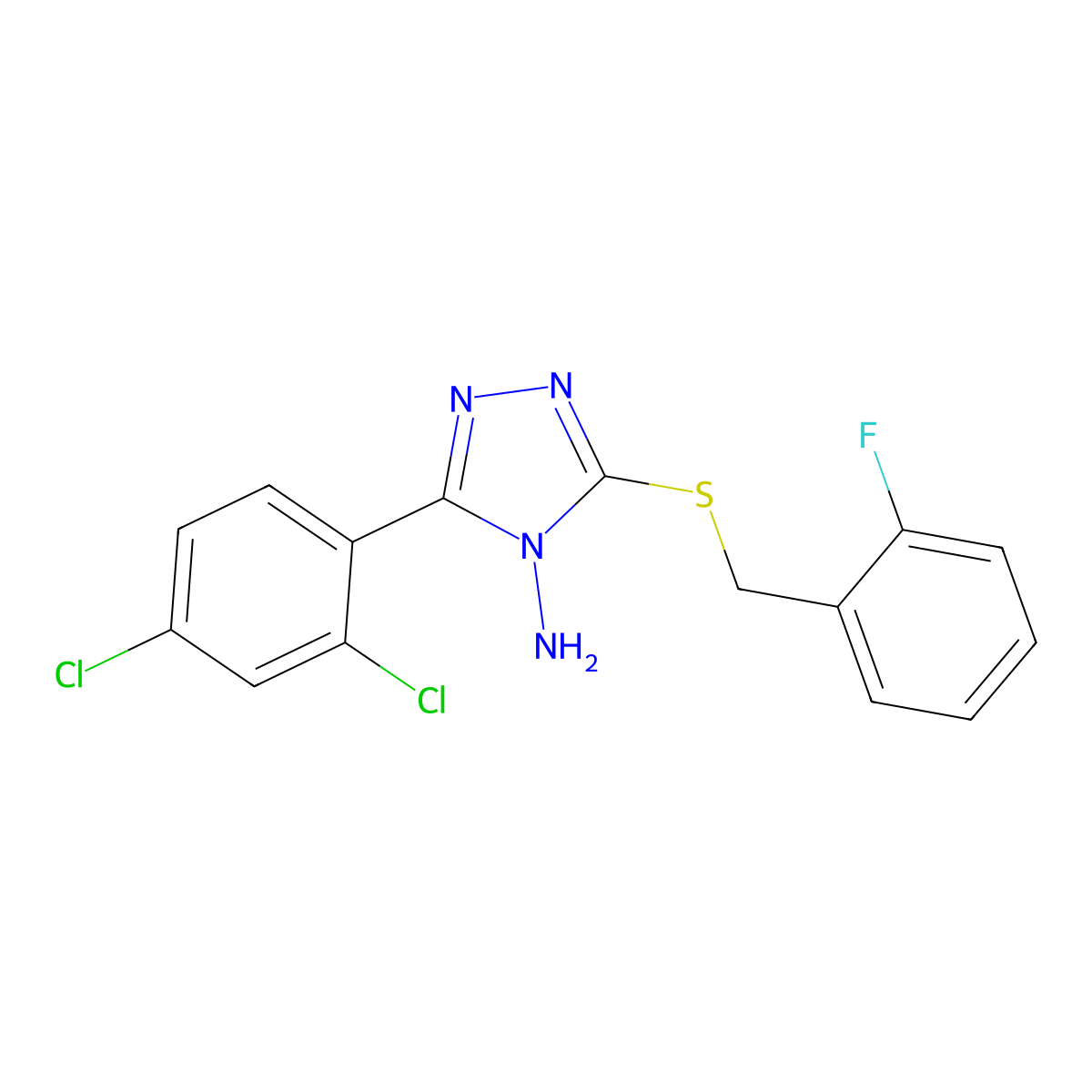 3-(2,4-Dichlorophenyl)-5-((2-fluorobenzyl)thio)-4H-1,2,4-triazol-4-ylamine molecular structure, CAS 676244-32-9