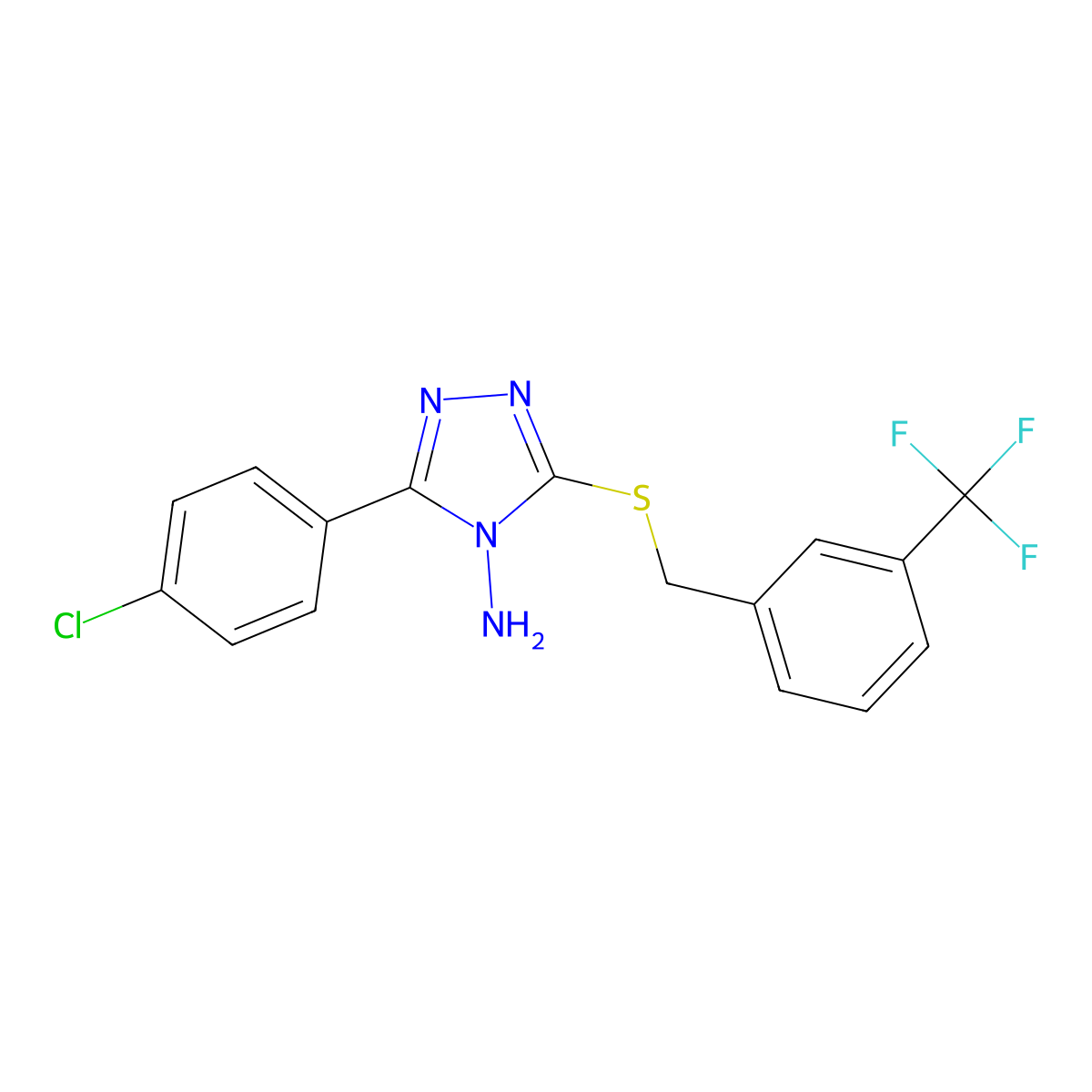 3-(4-chlorophenyl)-5-{[3-(trifluoromethyl)benzyl]sulfanyl}-4H-1,2,4-triazol-4-amine molecular structure, CAS 676244-53-4