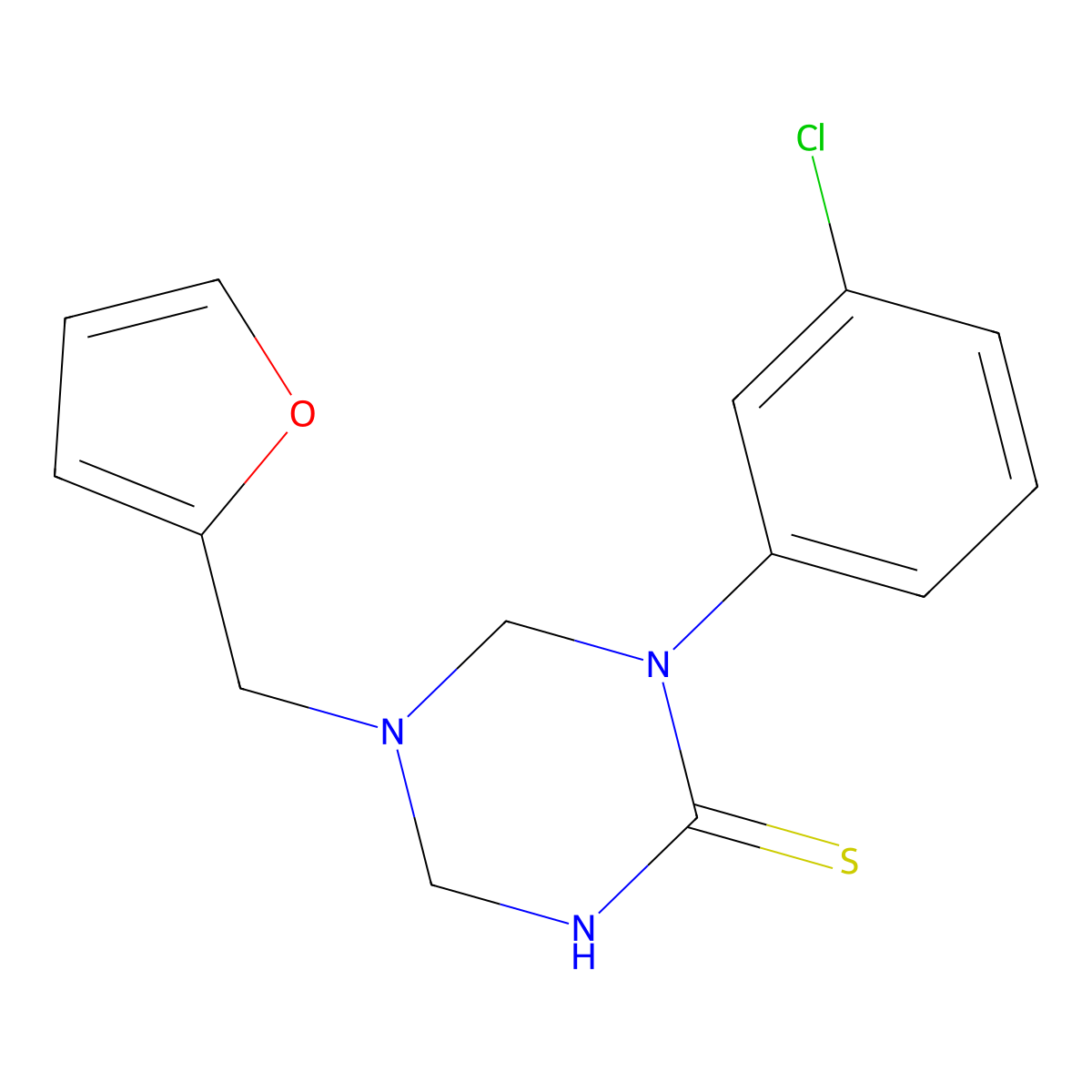 1-(3-Chlorophenyl)-5-(furan-2-ylmethyl)-1,3,5-triazinane-2-thione molecular structure, CAS 676244-93-2