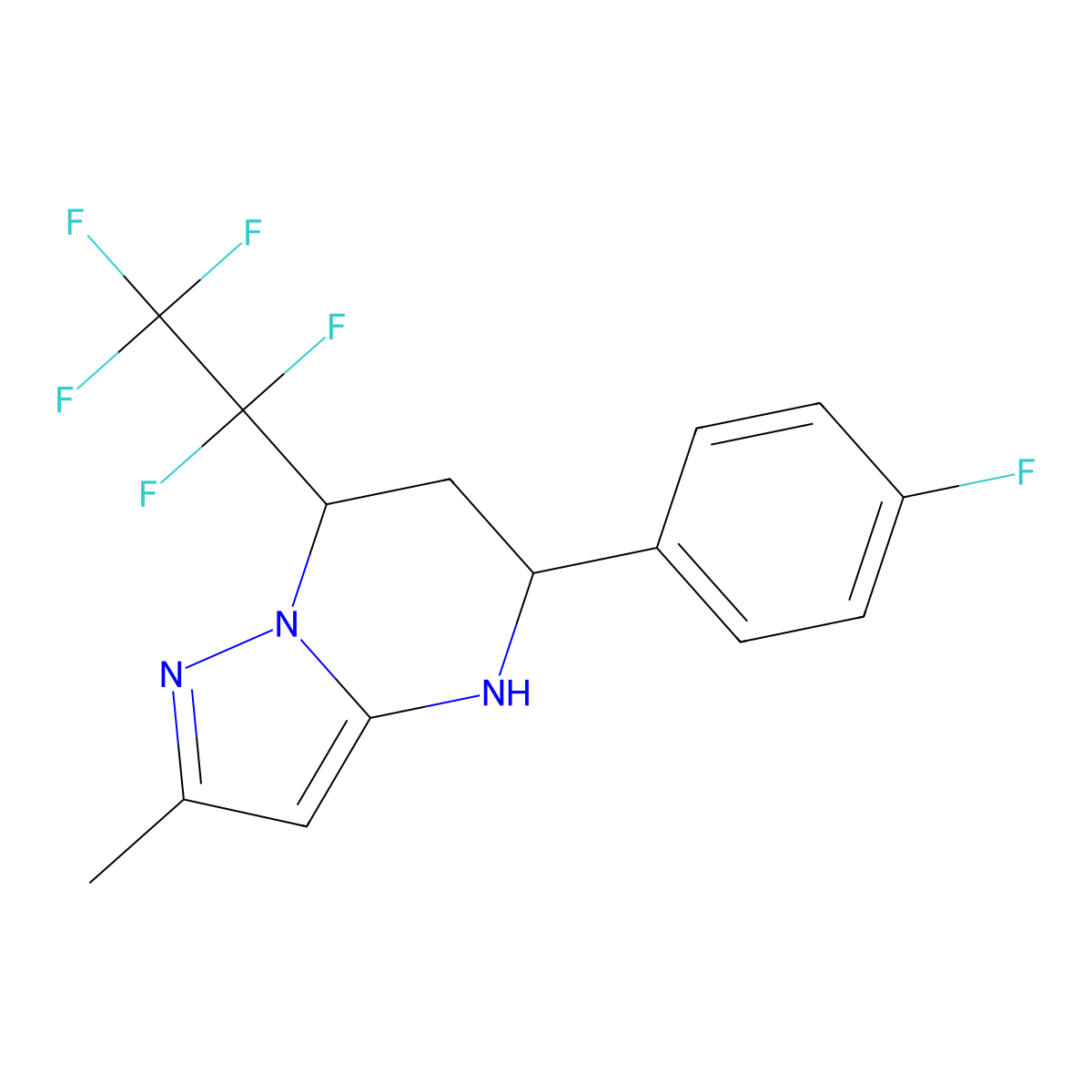 5-(4-Fluorophenyl)-4,5,6,7-tetrahydro-2-methyl-7-(1,1,2,2,2-pentafluoroethyl)pyrazolo(1,5-a)pyrimidine molecular structure, CAS 676245-14-0