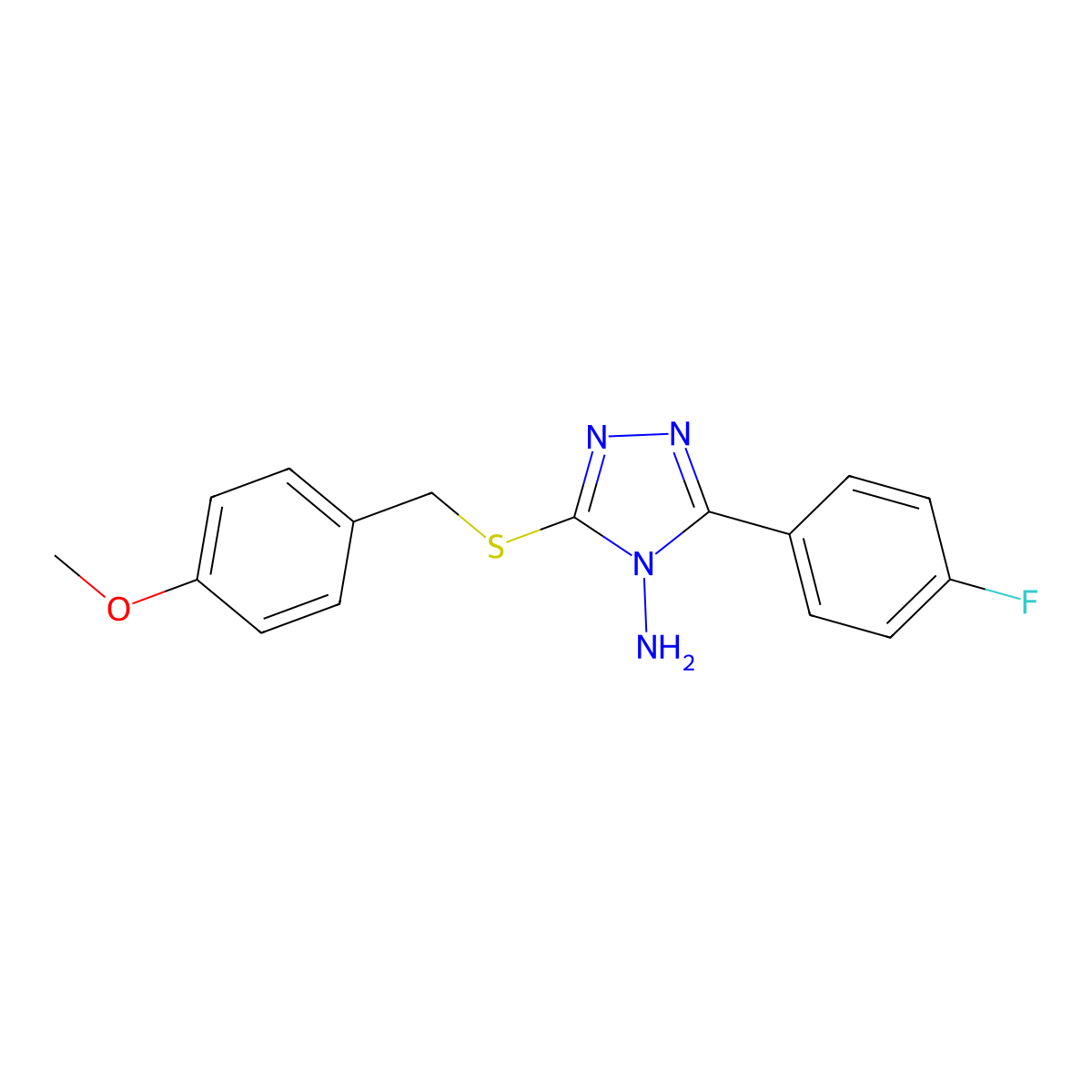 5-(4-Fluorophenyl)-3-[(4-methoxyphenyl)methylthio]-1,2,4-triazole-4-ylamine molecular structure, CAS 676245-27-5