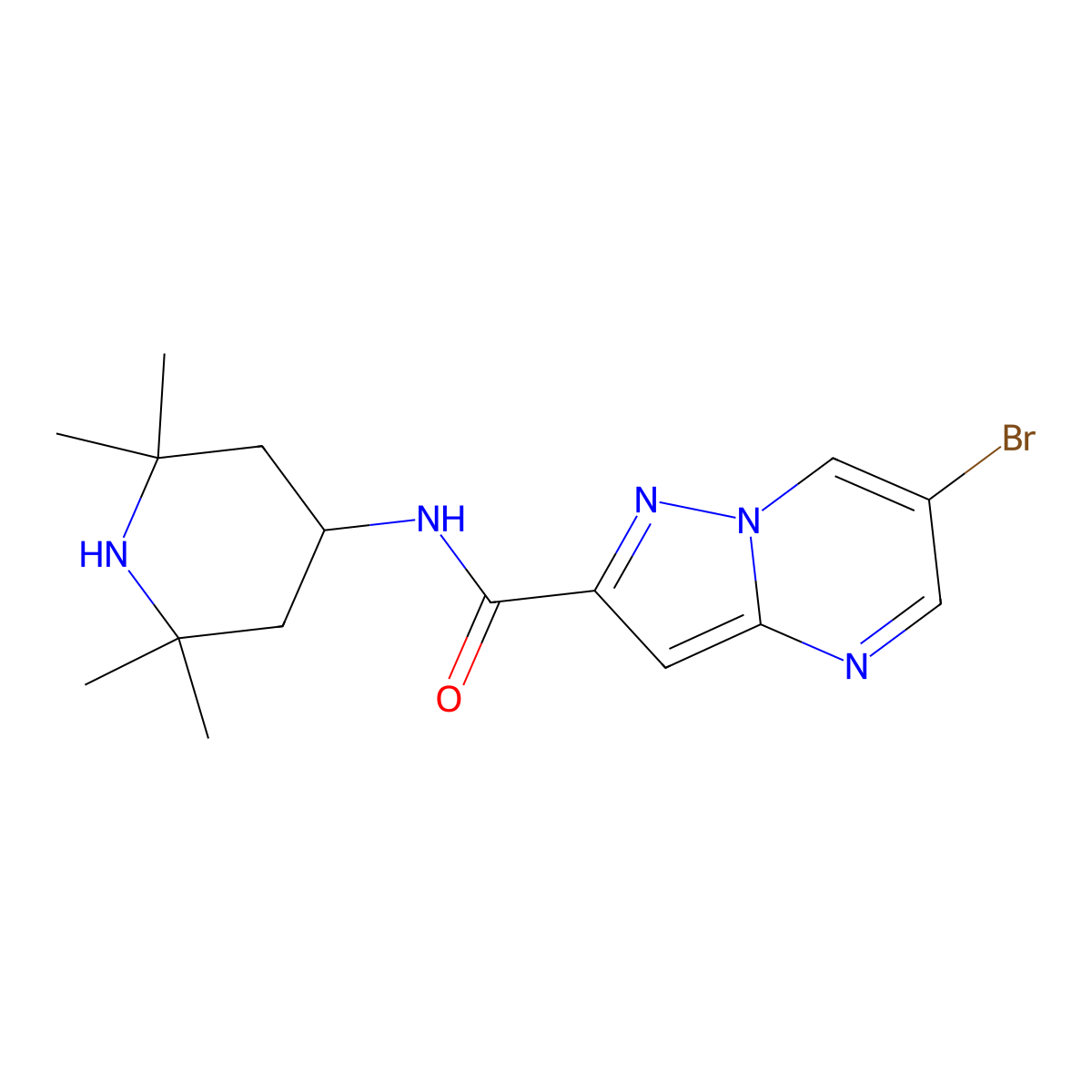 6-bromo-N-(2,2,6,6-tetramethylpiperidin-4-yl)pyrazolo[1,5-a]pyrimidine-2-carboxamide molecular structure, CAS 676245-62-8