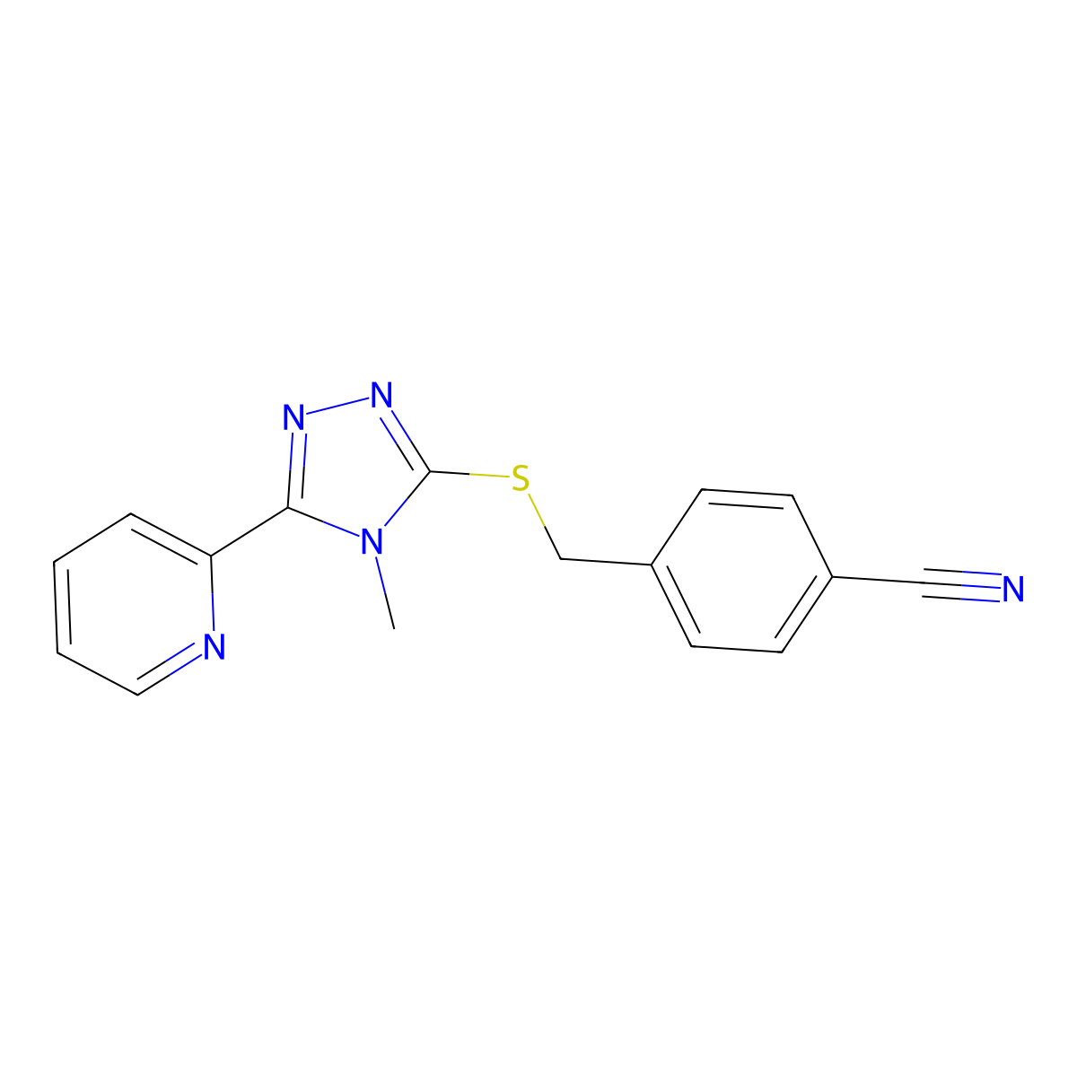 4-[(4-Methyl-5-pyridin-2-yl-1,2,4-triazol-3-yl)sulfanylmethyl]benzonitrile molecular structure, CAS 676246-55-2