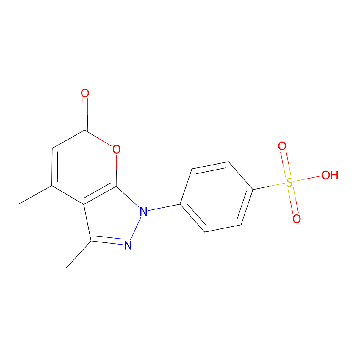 4-(3,4-Dimethyl-6-oxopyrano[2,3-c]pyrazol-1-yl)benzenesulfonic acid molecular structure, CAS 676246-99-4