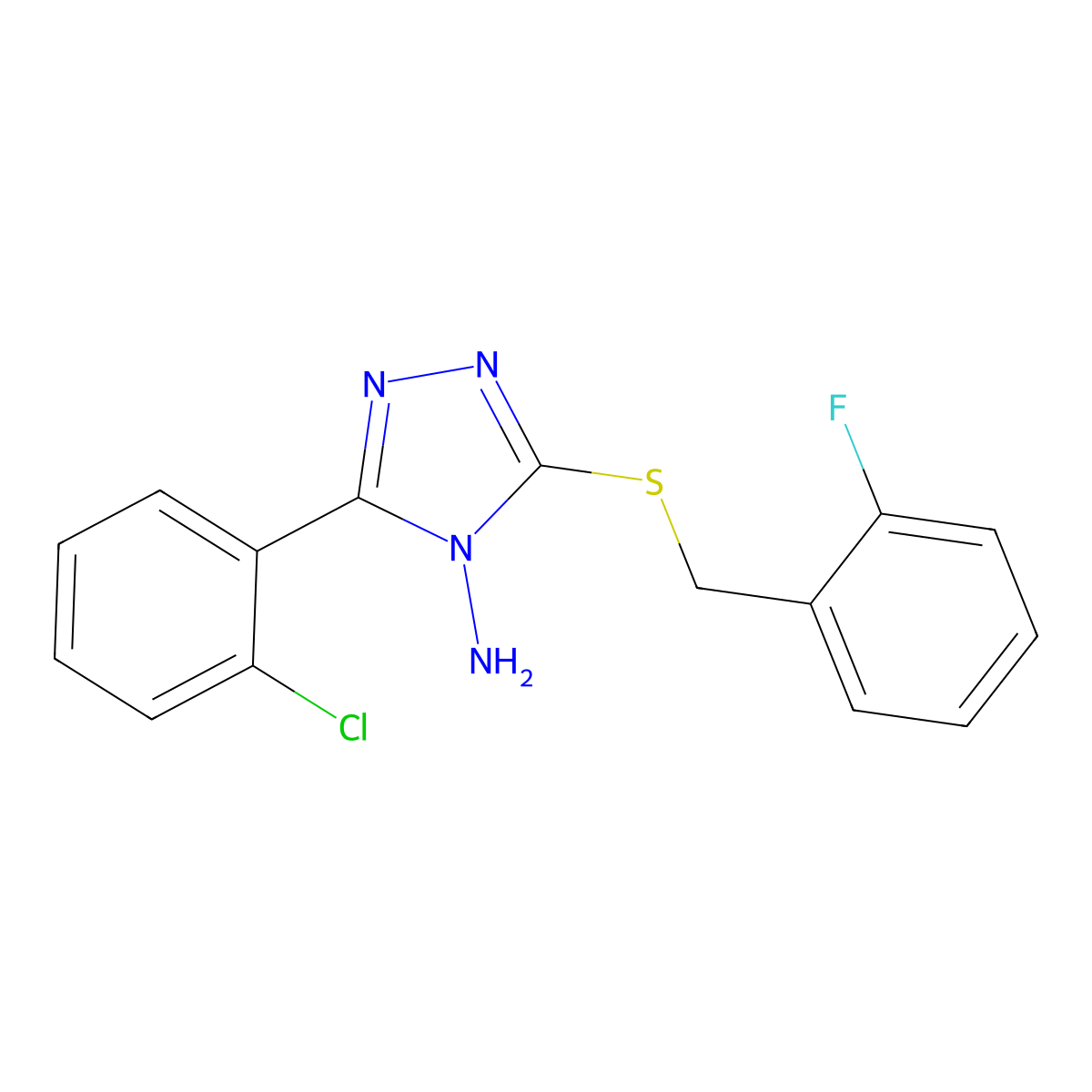 3-(2-Chlorophenyl)-5-[(2-fluorophenyl)methylthio]-1,2,4-triazole-4-ylamine molecular structure, CAS 676247-10-2