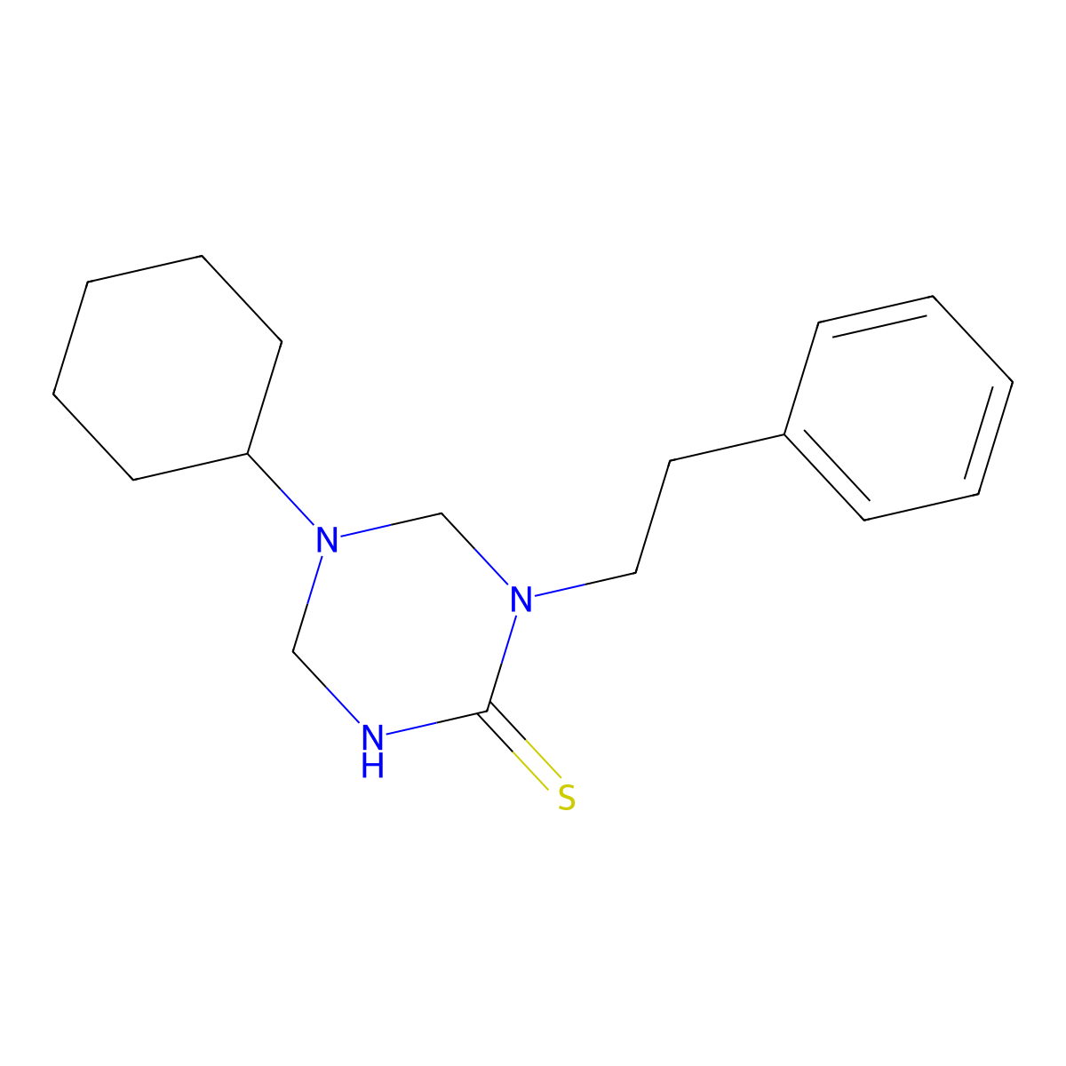 5-Cyclohexyl-1-phenethyl-1,3,5-triazinane-2-thione molecular structure, CAS 676247-14-6