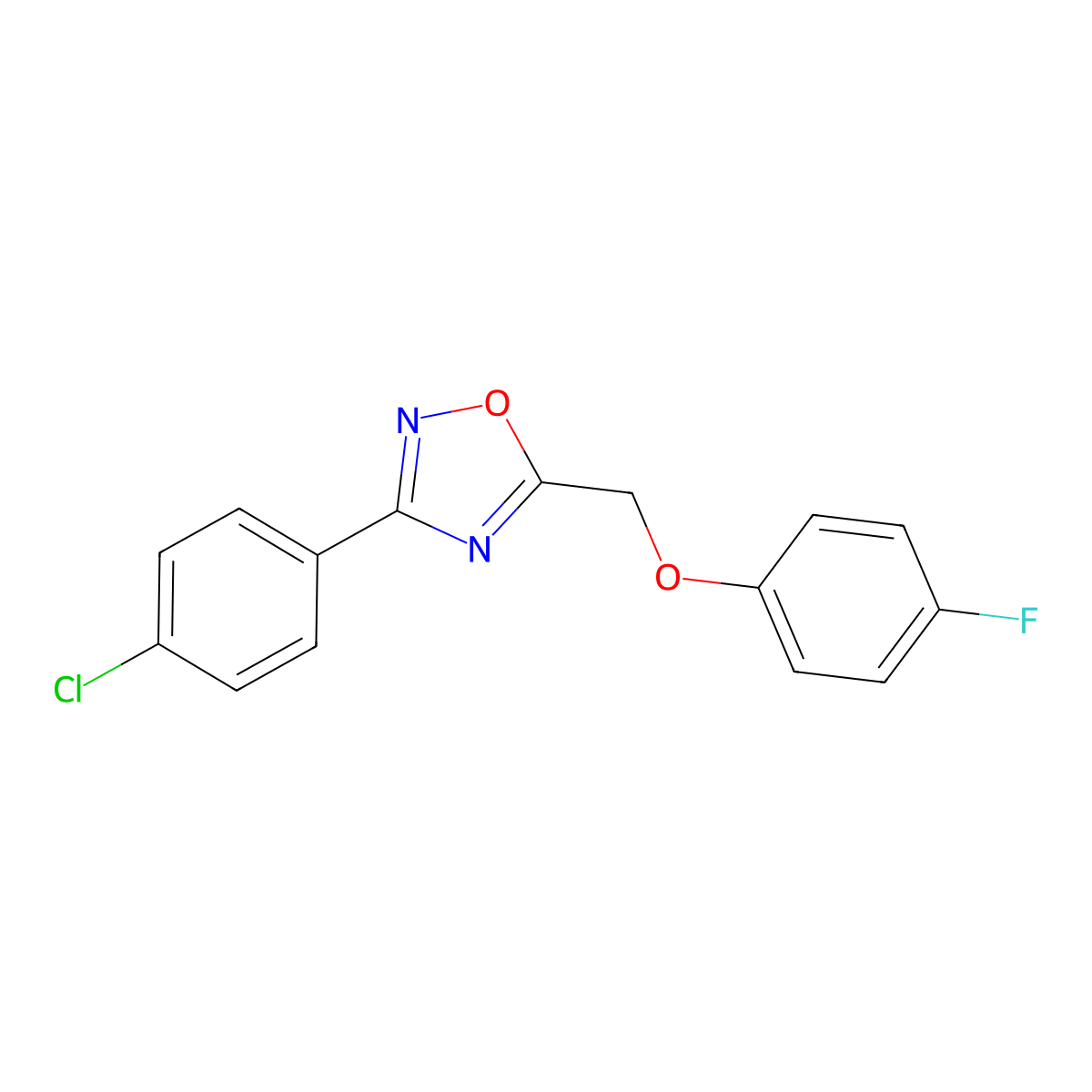 3-(4-Chlorophenyl)-5-[(4-fluorophenoxy)methyl]-1,2,4-oxadiazole molecular structure, CAS 676247-78-2
