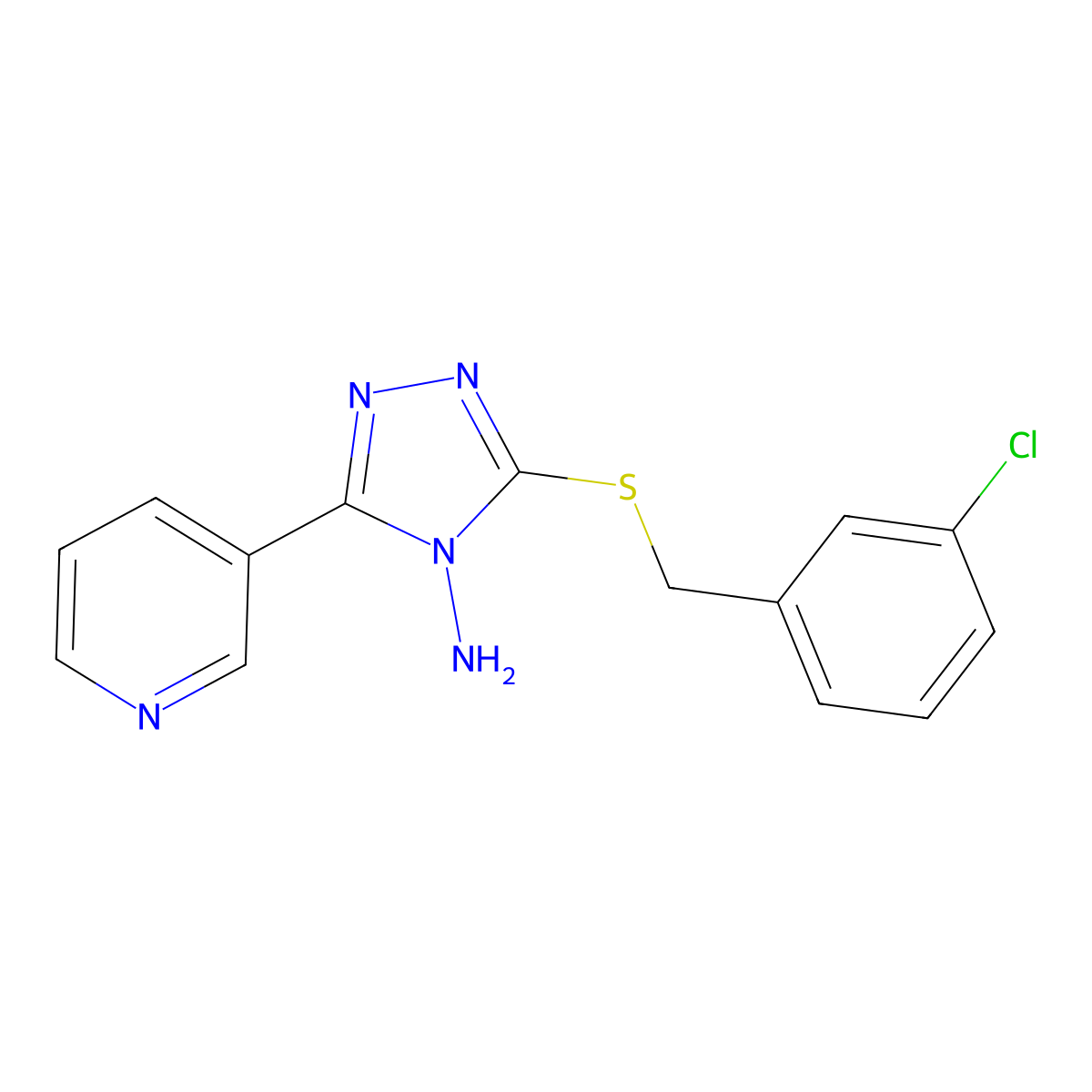 3-[(3-Chlorophenyl)methylthio]-5-(3-pyridyl)-1,2,4-triazole-4-ylamine molecular structure, CAS 676248-03-6