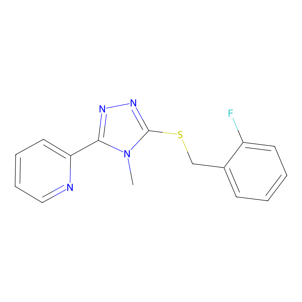 2-[5-[(2-Fluorophenyl)methylsulfanyl]-4-methyl-1,2,4-triazol-3-yl]pyridine molecular structure, CAS 676249-01-7