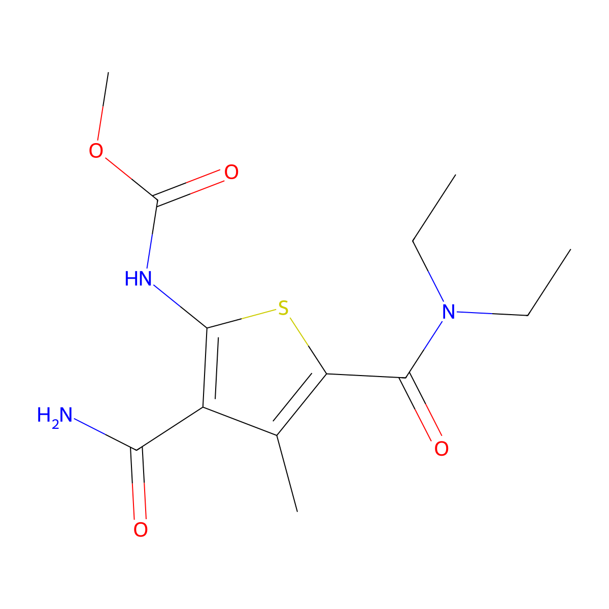 N-[3-carbamoyl-5-[diethylamino(oxo)methyl]-4-methyl-2-thiophenyl]carbamic acid methyl ester molecular structure, CAS 676249-25-5