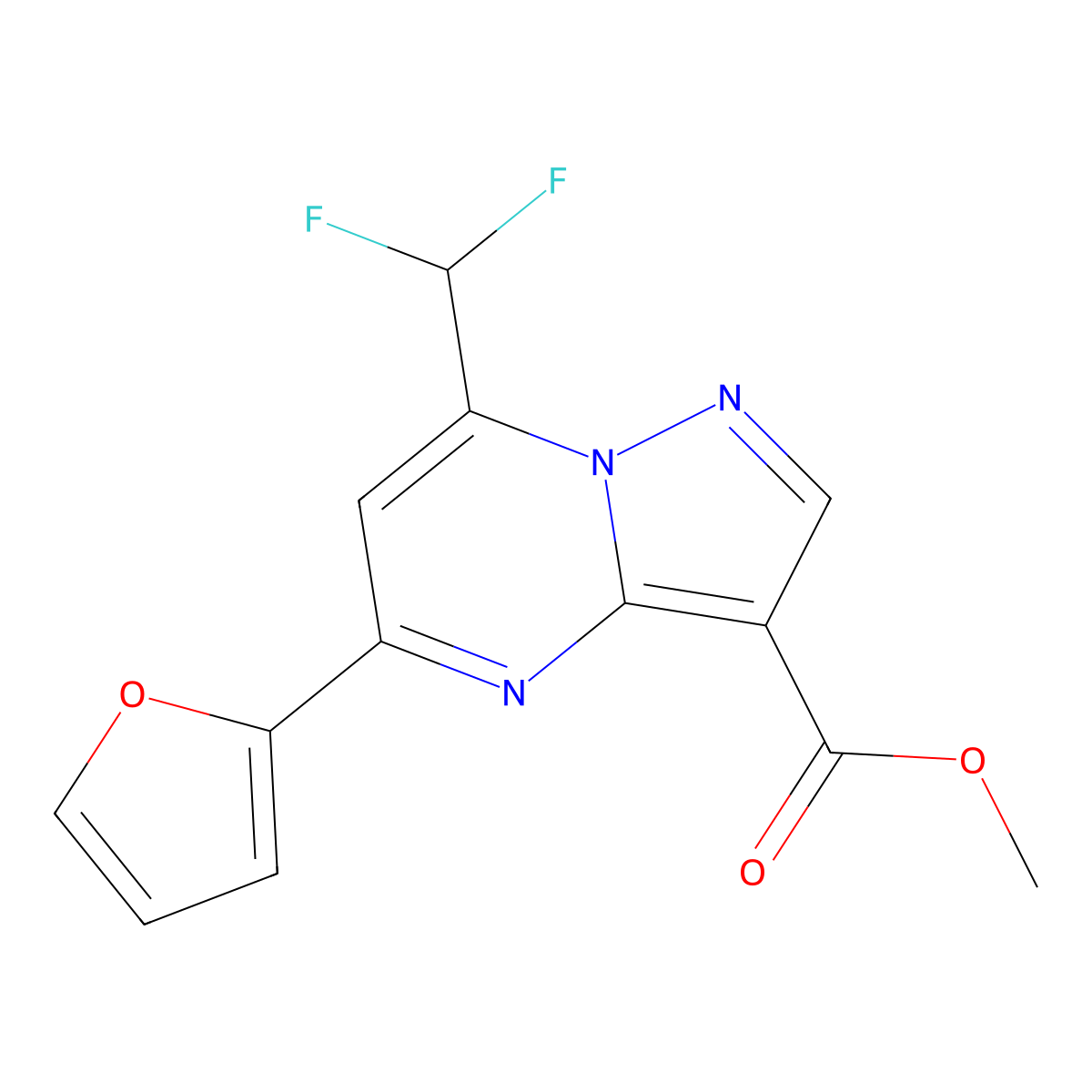 Methyl 7-(difluoromethyl)-5-(furan-2-yl)pyrazolo[1,5-a]pyrimidine-3-carboxylate molecular structure, CAS 676249-26-6