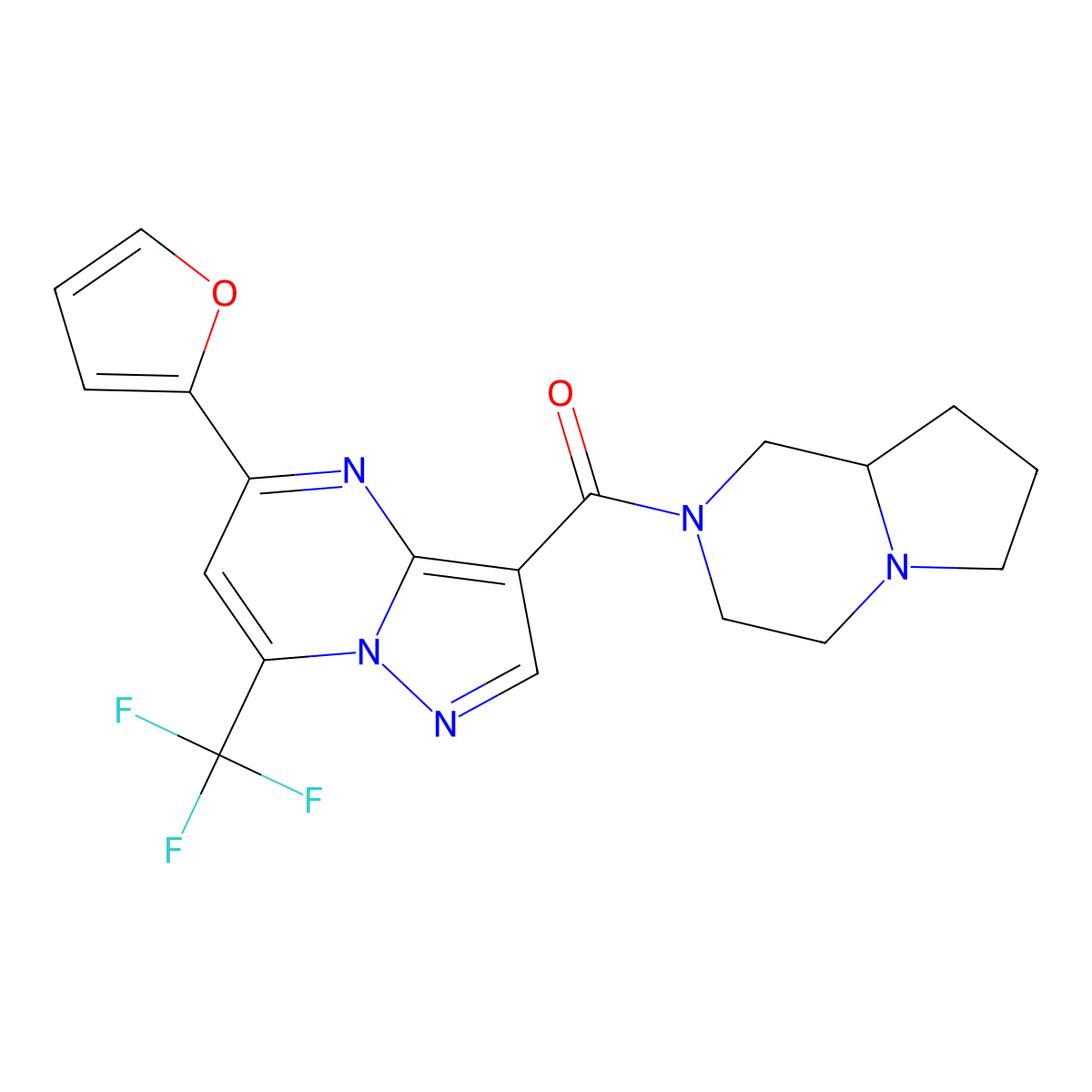 [5-(furan-2-yl)-7-(trifluoromethyl)pyrazolo[1,5-a]pyrimidin-3-yl](hexahydropyrrolo[1,2-a]pyrazin-2(1H)-yl)methanone molecular structure, CAS 676249-44-8