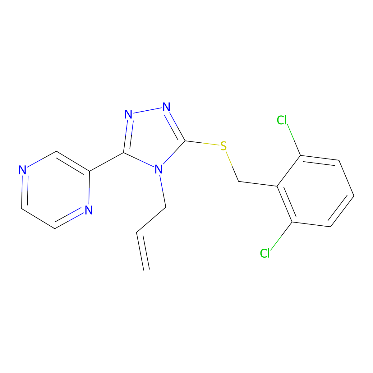 3-[(2,6-Dichlorophenyl)methylthio]-4-prop-2-enyl-5-pyrazin-2-yl-1,2,4-triazole molecular structure, CAS 676249-54-0
