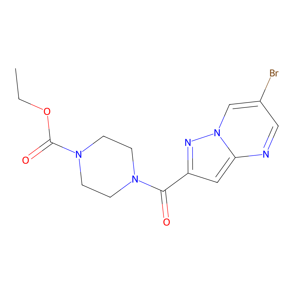 Ethyl 4-(6-bromopyrazolo[1,5-a]pyrimidine-2-carbonyl)piperazine-1-carboxylate molecular structure, CAS 676253-67-1