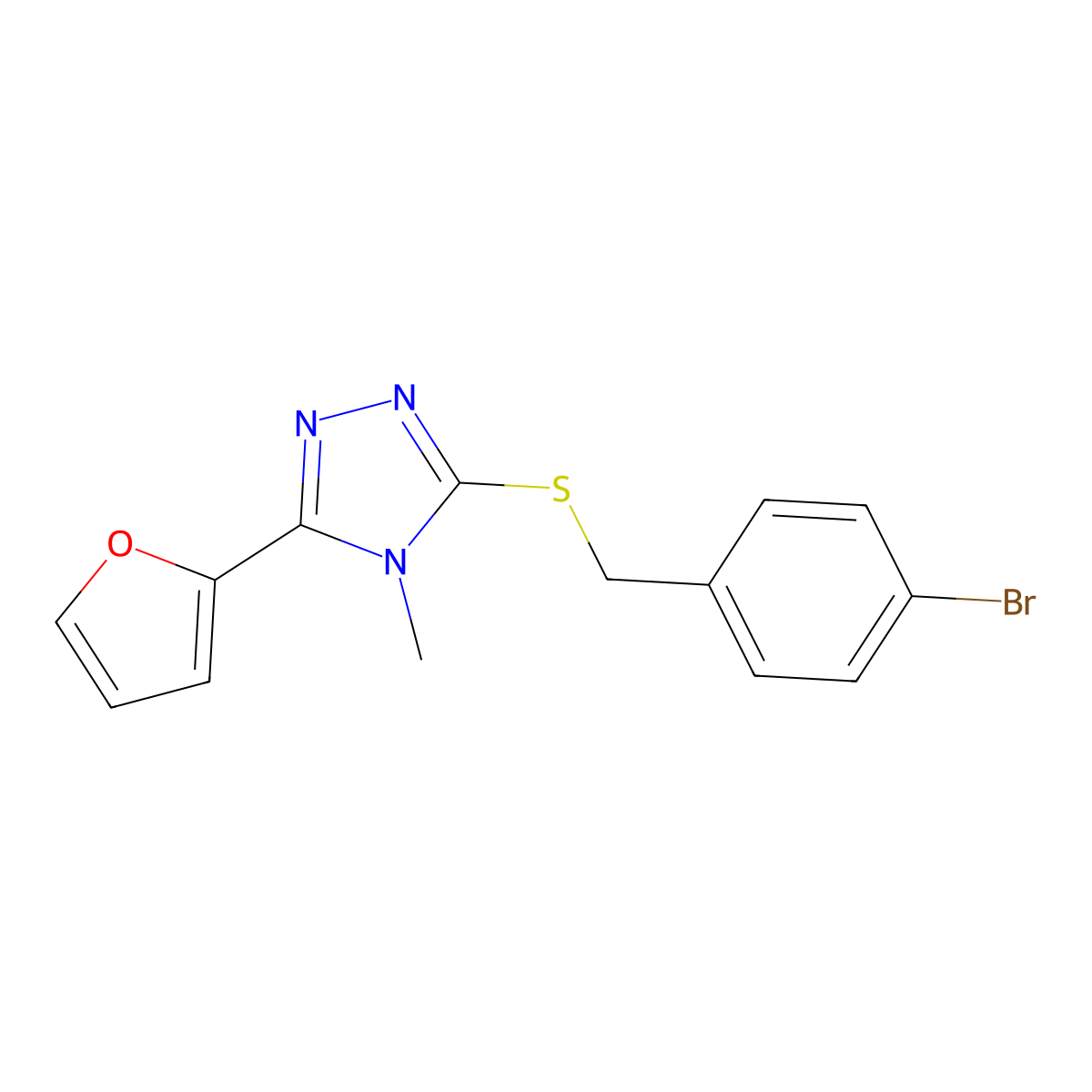 3-[(4-Bromophenyl)methylthio]-5-(2-furyl)-4-methyl-1,2,4-triazole molecular structure, CAS 676253-96-6