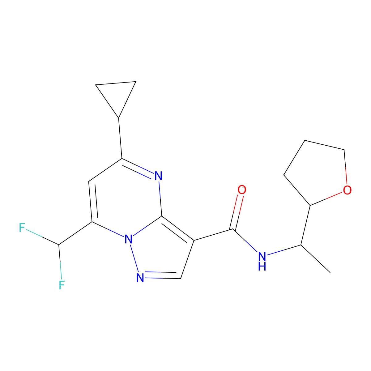 5-cyclopropyl-7-(difluoromethyl)-N-[1-(oxolan-2-yl)ethyl]pyrazolo[1,5-a]pyrimidine-3-carboxamide molecular structure, CAS 676254-17-4