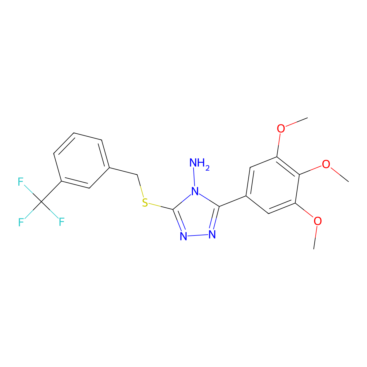 3-{[3-(trifluoromethyl)benzyl]sulfanyl}-5-(3,4,5-trimethoxyphenyl)-4H-1,2,4-triazol-4-amine molecular structure, CAS 676254-48-1