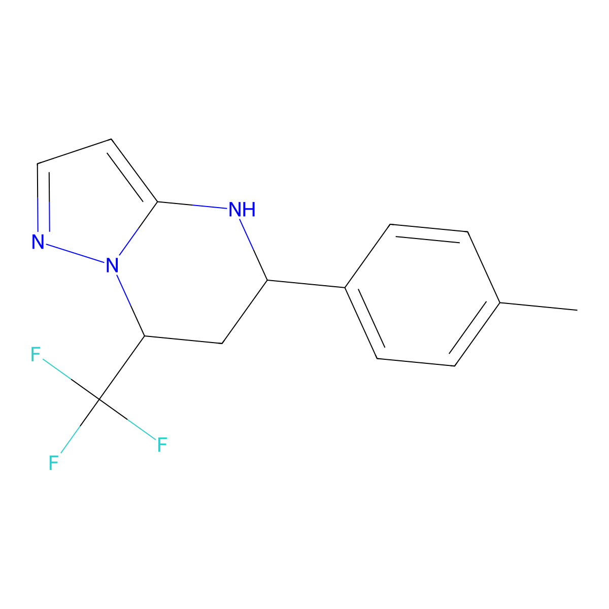 5-(p-Tolyl)-7-(trifluoromethyl)-4,5,6,7-tetrahydropyrazolo[1,5-a]pyrimidine molecular structure, CAS 676254-55-0