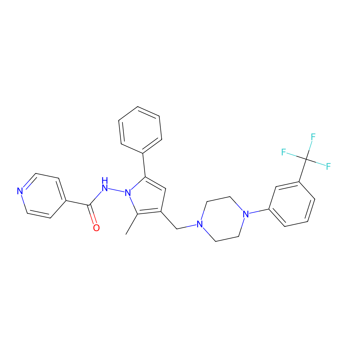 N-(2-Methyl-5-phenyl-3-((4-(3-(trifluoromethyl)phenyl)-1-piperazinyl)methyl)-1H-pyrrol-1-yl)-4-pyridinecarboxamide molecular structure, CAS 676266-31-2