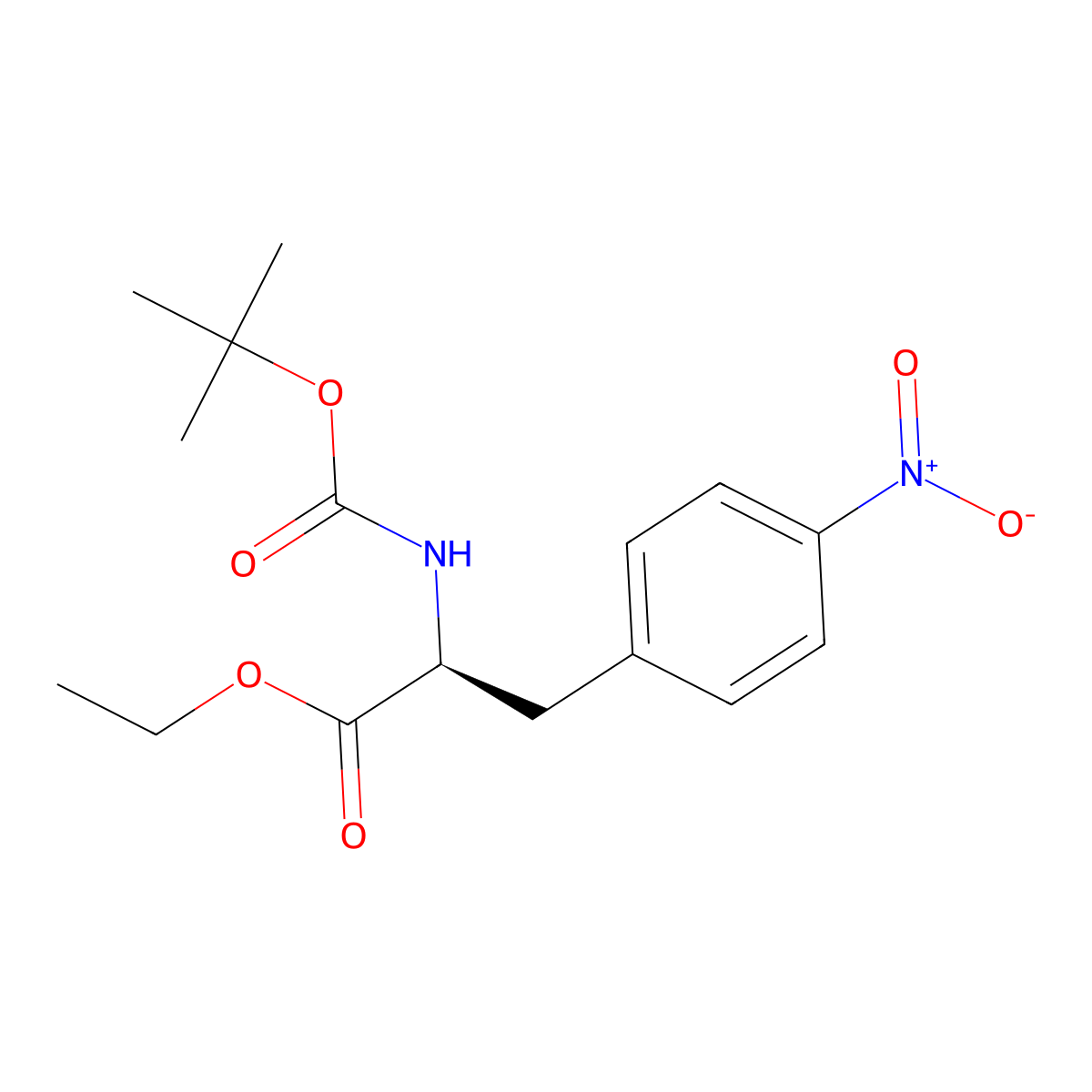 (S)-ethyl 2-(tert-butoxycarbonylamino)-3-(4-nitrophenyl)propanoate molecular structure, CAS 67630-00-6