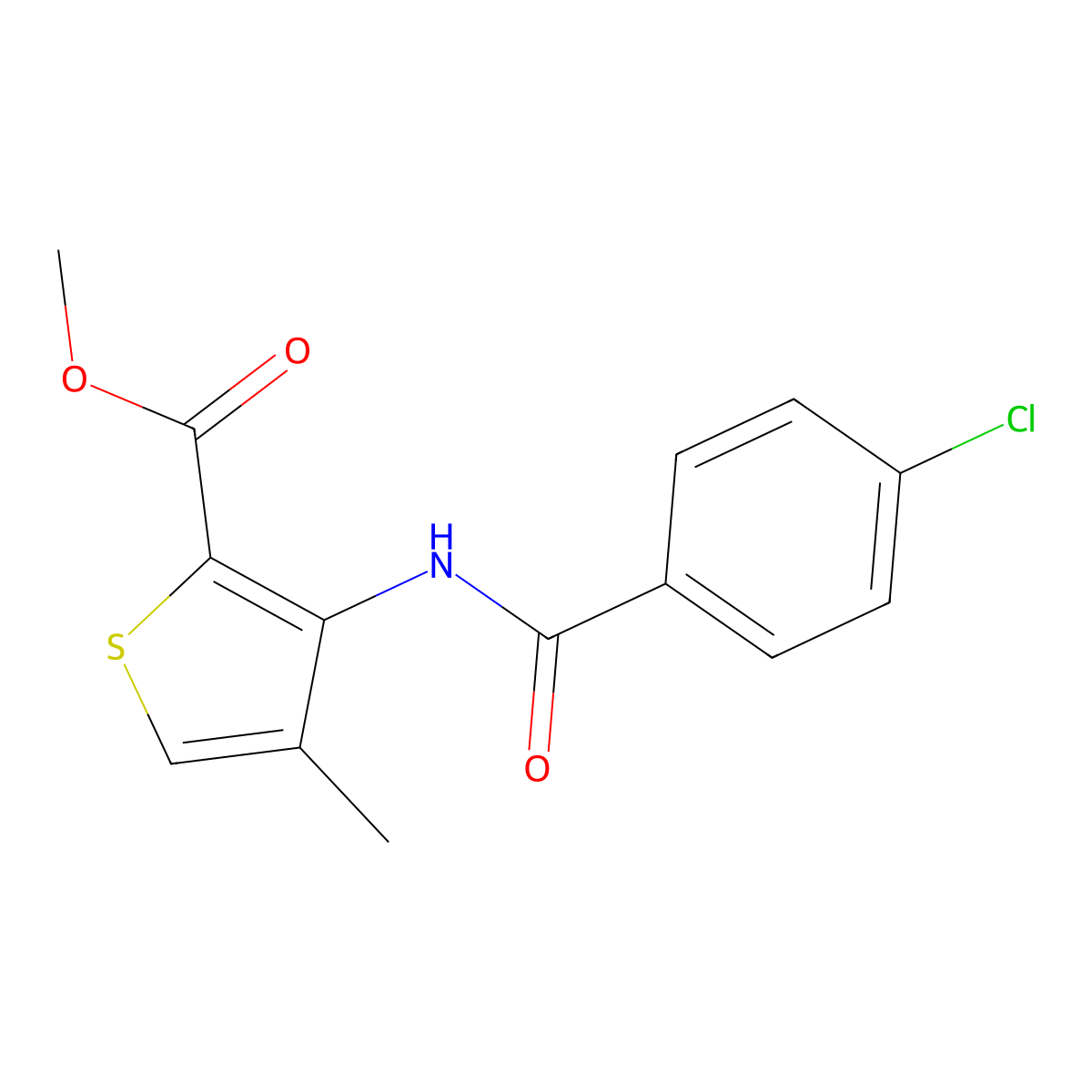 Methyl 3-[(4-chlorobenzoyl)amino]-4-methyl-2-thiophenecarboxylate molecular structure, CAS 676318-51-7