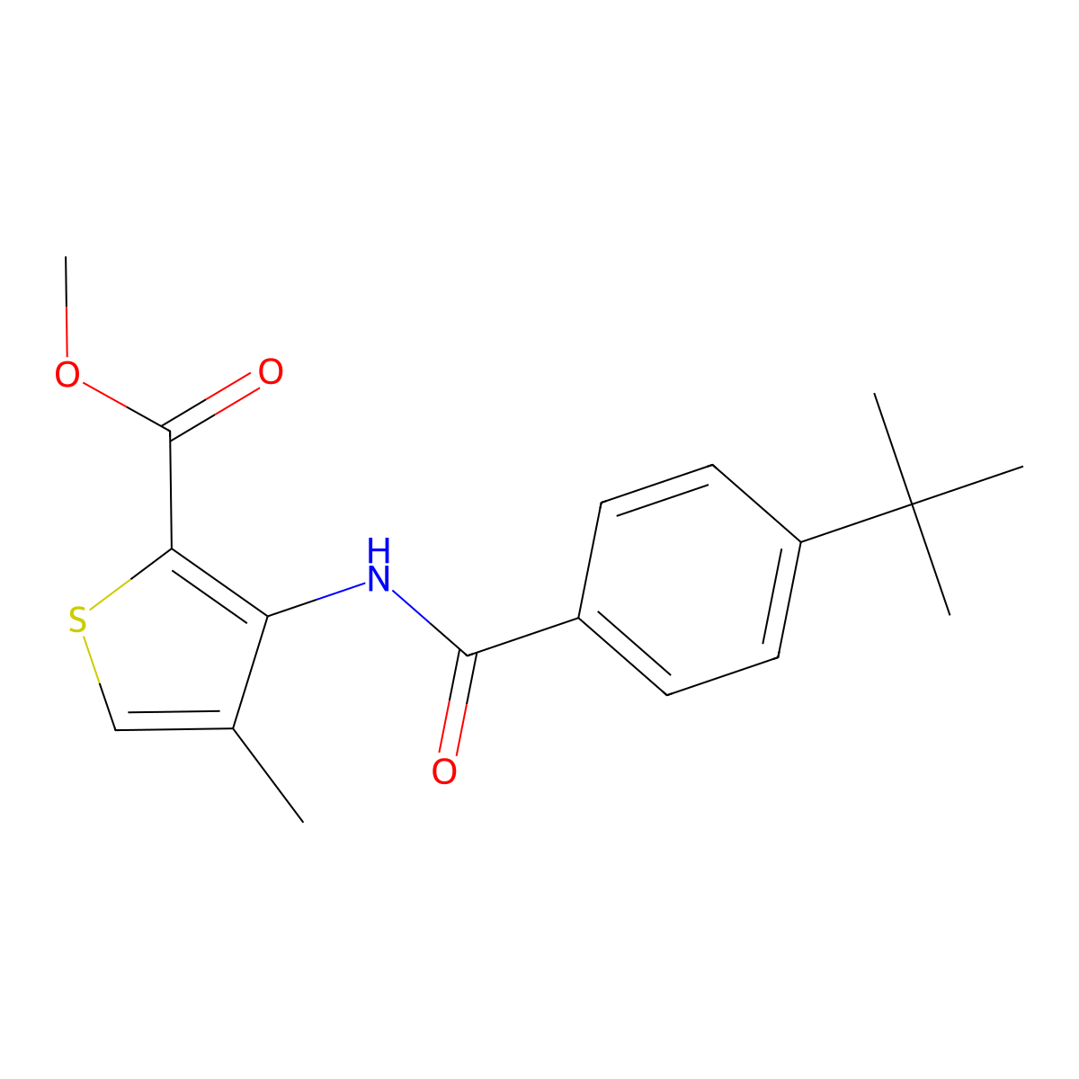 Methyl 3-{[4-(tert-butyl)benzoyl]amino}-4-methyl-2-thiophenecarboxylate molecular structure, CAS 676318-52-8