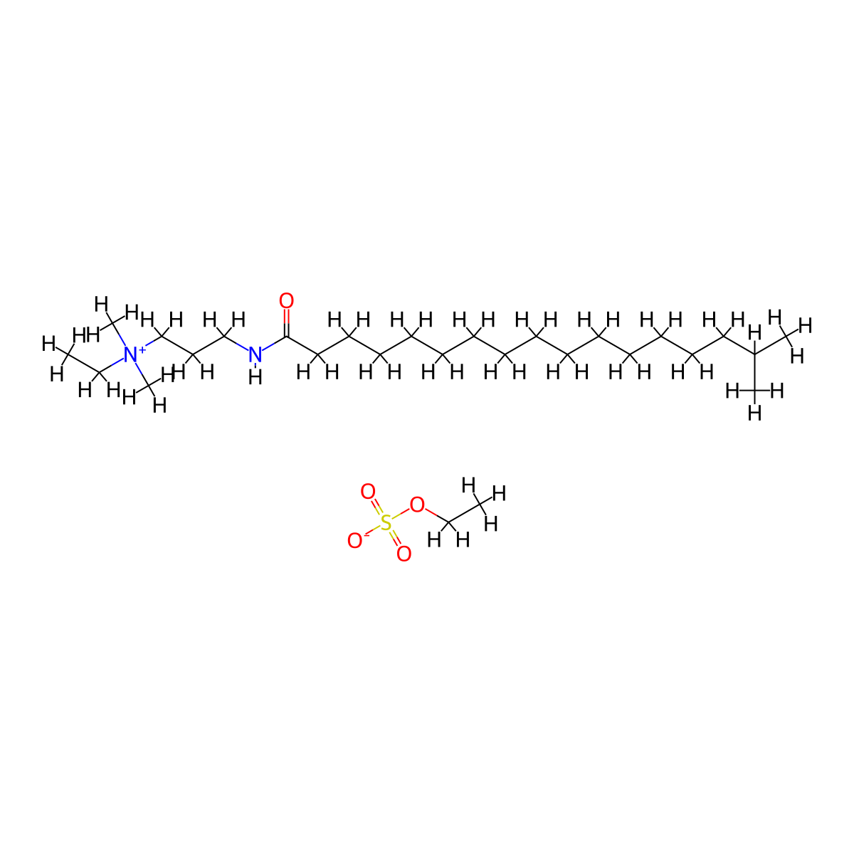Isostearamidopropyl ethyldimonium ethosulfate molecular structure, CAS 67633-63-0