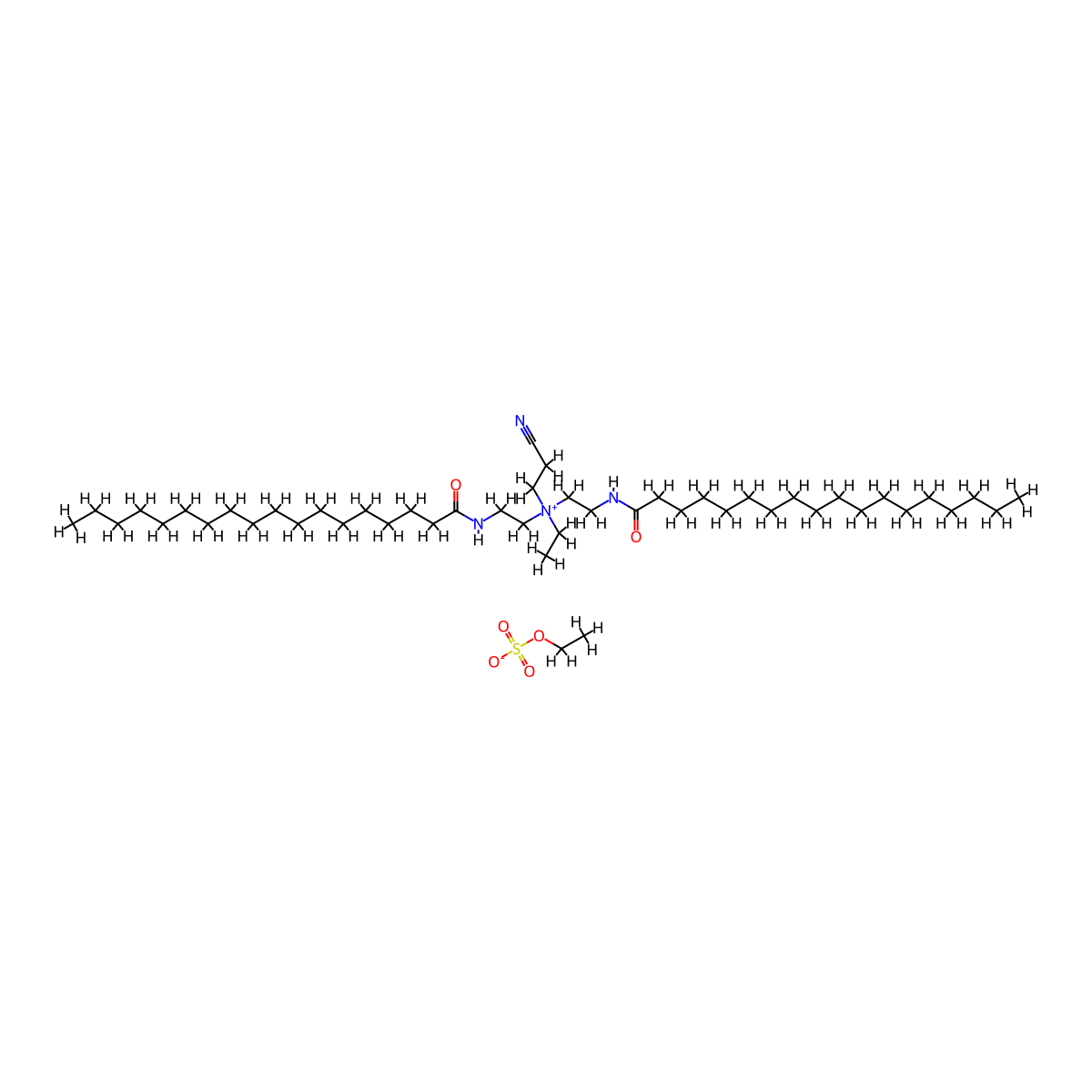 Ethanaminium, 2-cyano-N-ethyl-N,N-bis(2-((1-oxooctadecyl)amino)ethyl)-, ethyl sulfate (1:1) molecular structure, CAS 67633-77-6