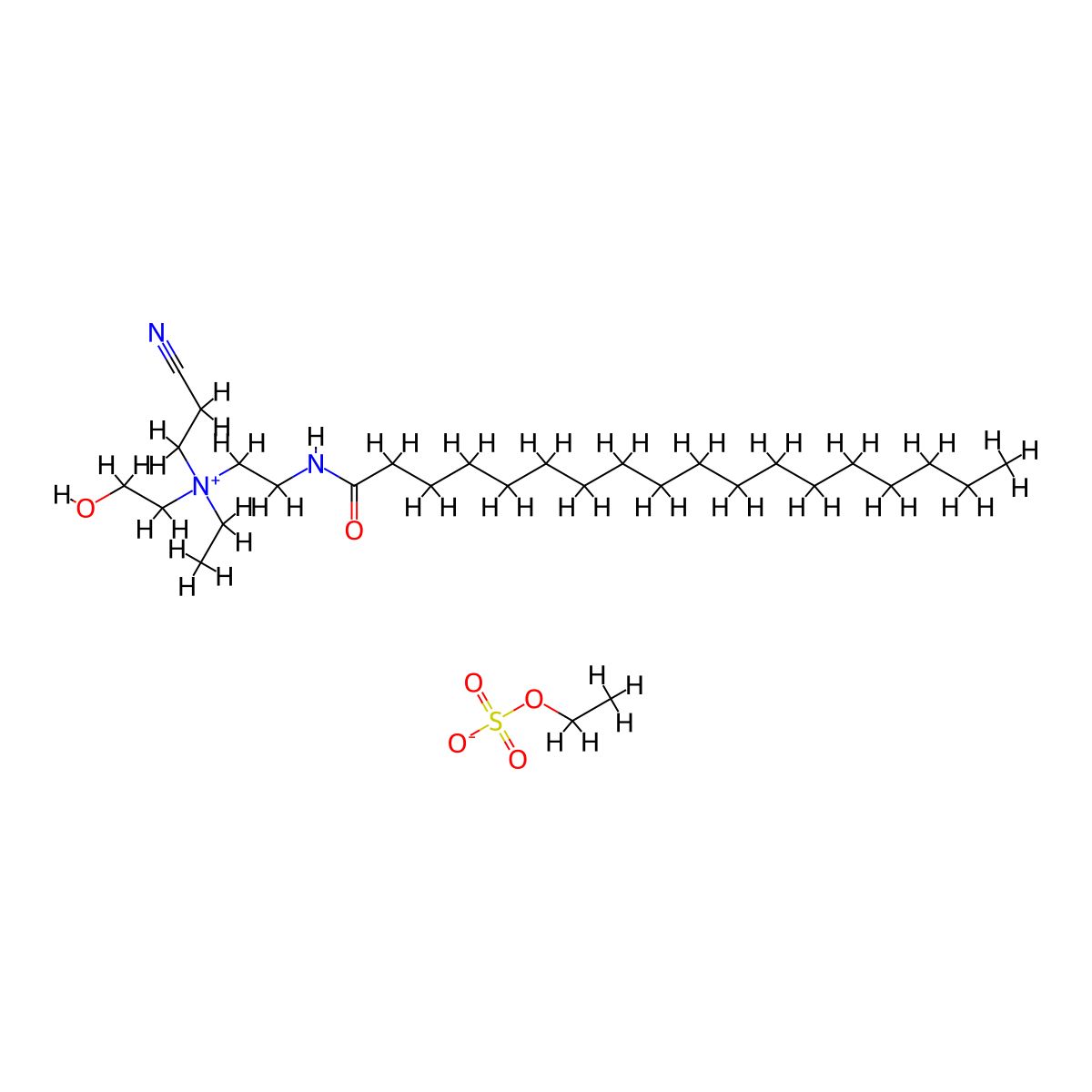 Ethanaminium, N-(2-cyanoethyl)-N-ethyl-N-(2-hydroxyethyl)-2-((1-oxooctadecyl)amino)-, ethyl sulfate (1:1) molecular structure, CAS 67633-82-3