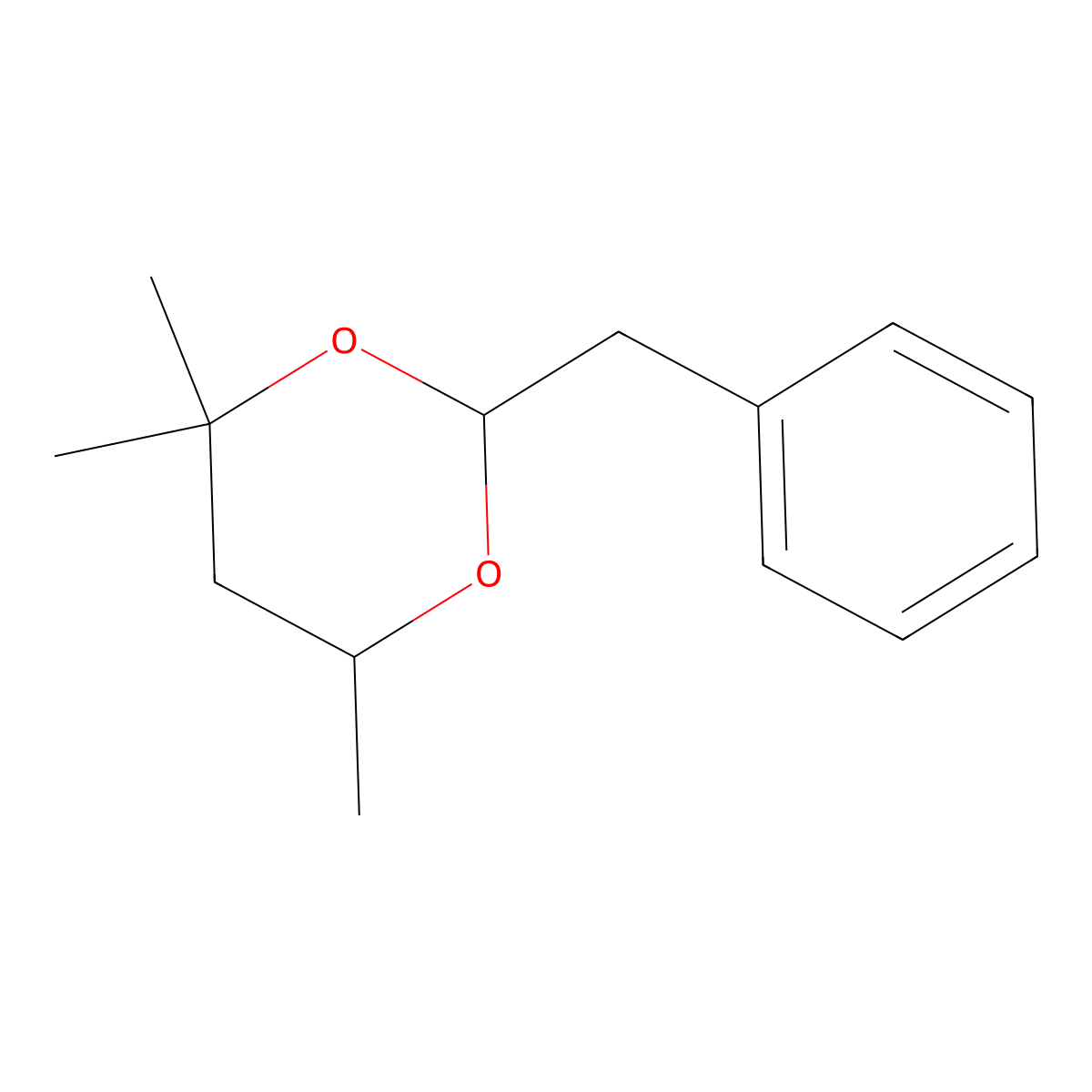 1,3-Dioxane, 4,4,6-trimethyl-2-(phenylmethyl)- molecular structure, CAS 67633-94-7