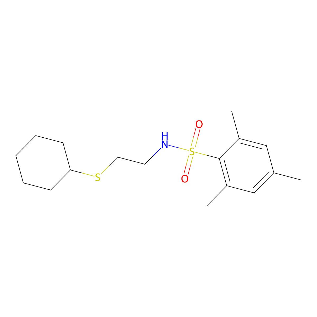 N-(2-cyclohexylsulfanylethyl)-2,4,6-trimethylbenzenesulfonamide molecular structure, CAS 676332-03-9
