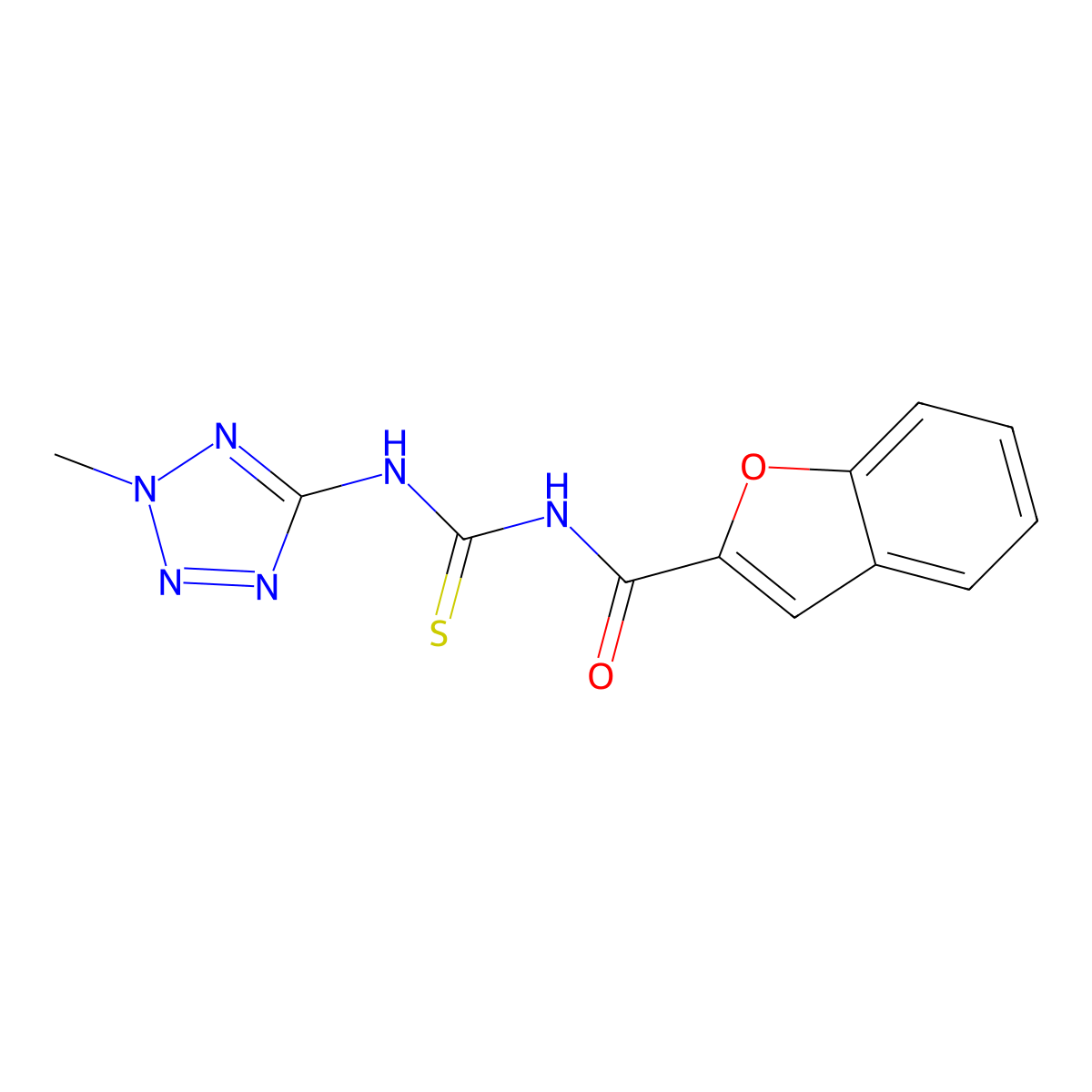 N-[(2-methyltetrazol-5-yl)carbamothioyl]-1-benzofuran-2-carboxamide molecular structure, CAS 676332-56-2