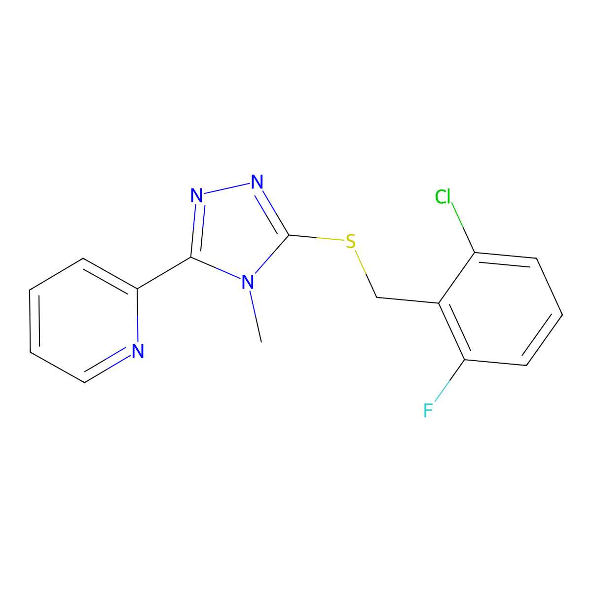 3-[(6-Chloro-2-fluorophenyl)methylthio]-4-methyl-5-(2-pyridyl)-1,2,4-triazole molecular structure, CAS 676333-97-4
