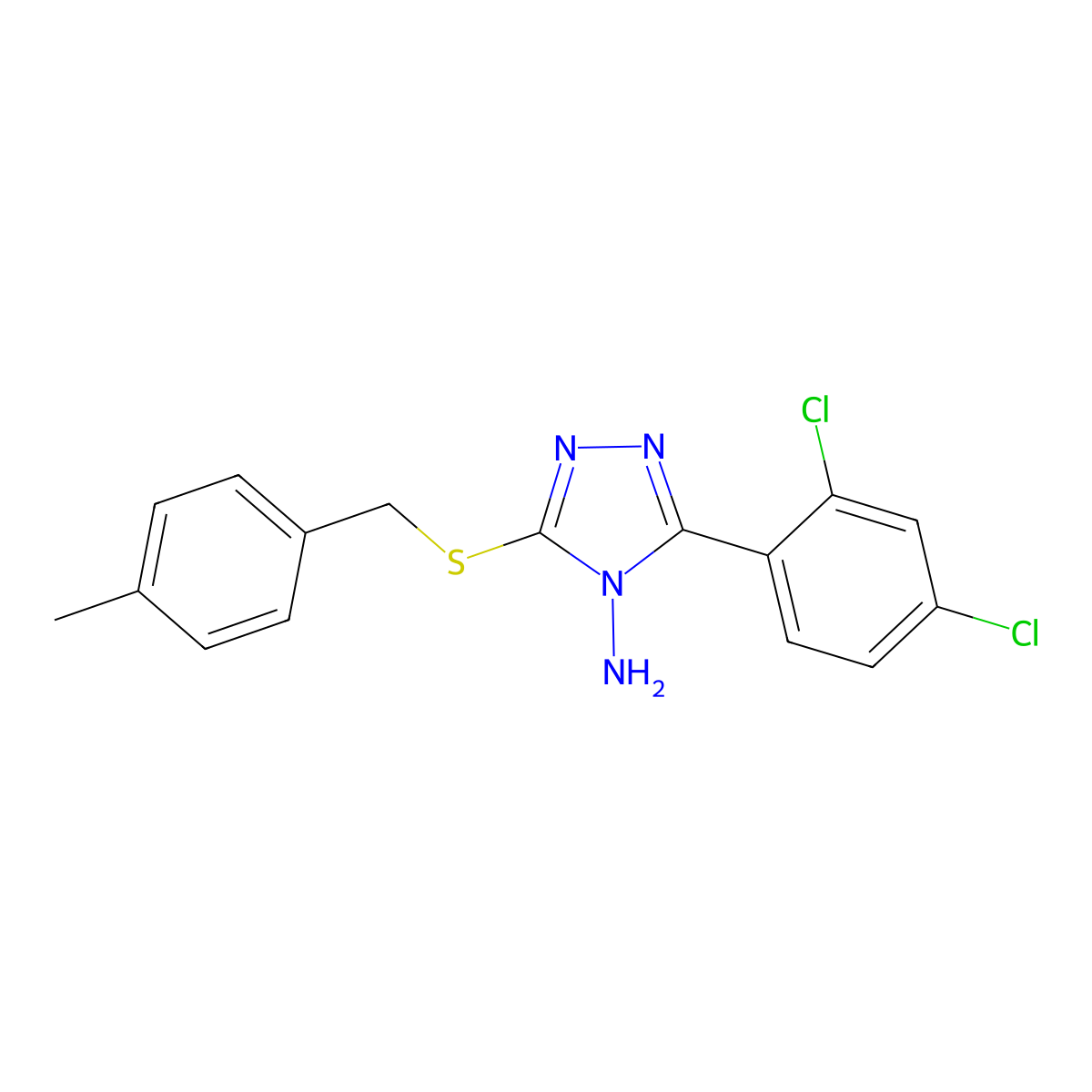3-(2,4-Dichlorophenyl)-5-[(4-methylphenyl)methylthio]-1,2,4-triazole-4-ylamine molecular structure, CAS 676334-04-6