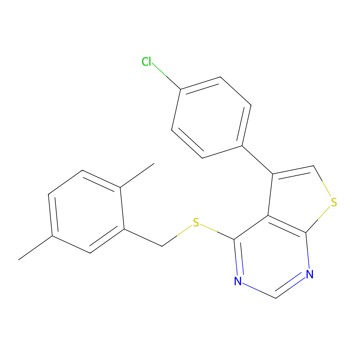 5-(4-Chlorophenyl)-4-[(2,5-dimethylbenzyl)sulfanyl]thieno[2,3-d]pyrimidine molecular structure, CAS 676334-68-2