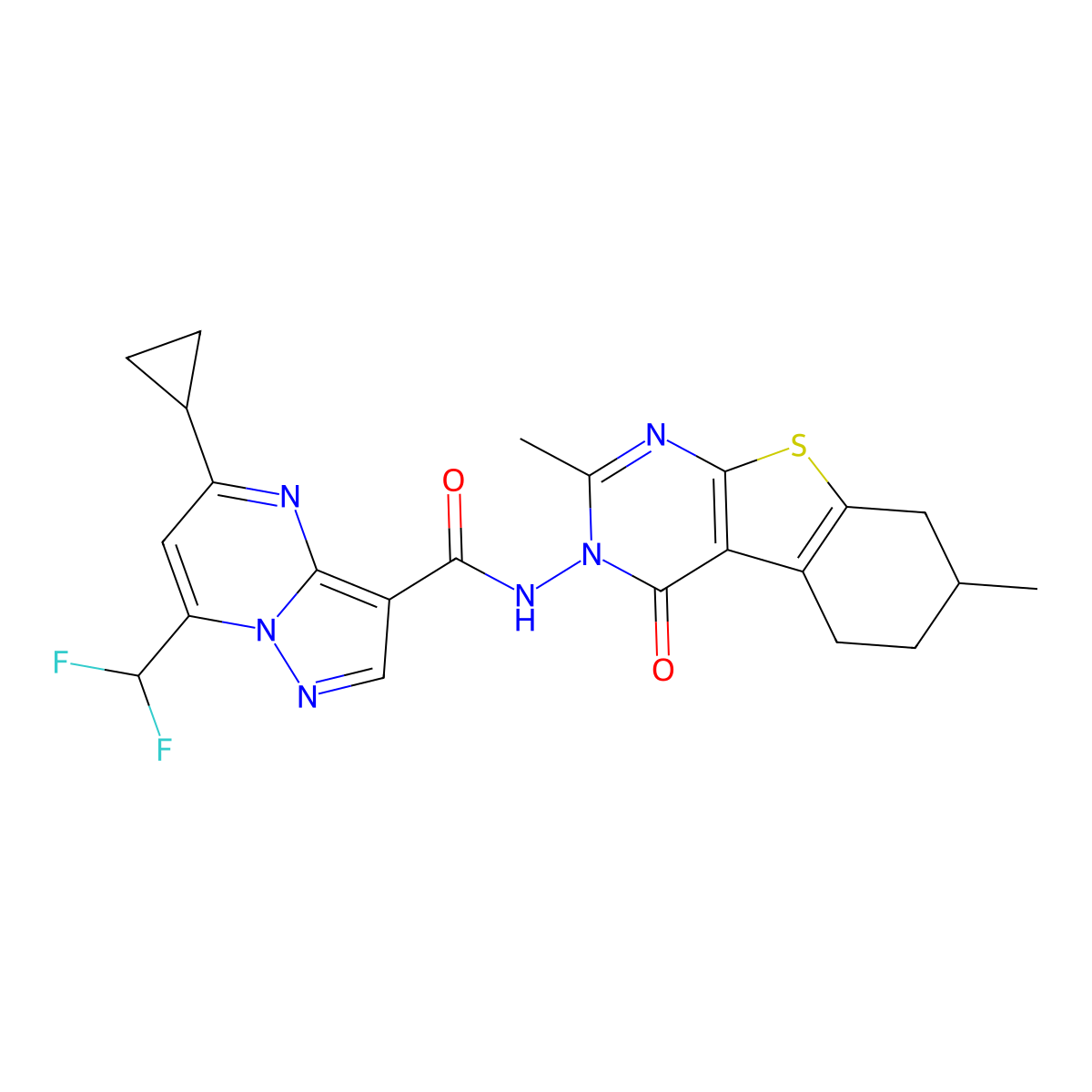 5-Cyclopropyl-7-(difluoromethyl)-N-[2,7-dimethyl-4-oxo-5,6,7,8-tetrahydro[1]benzothieno[2,3-D]pyrimidin-3(4H)-YL]pyrazolo[1,5-A]pyrimidine-3-carboxamide molecular structure, CAS 676335-41-4
