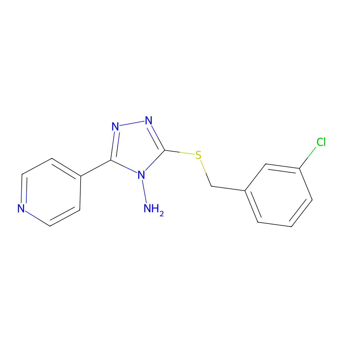 3-(3-Chloro-benzylsulfanyl)-5-pyridin-4-yl-[1,2,4]triazol-4-ylamine molecular structure, CAS 676335-85-6